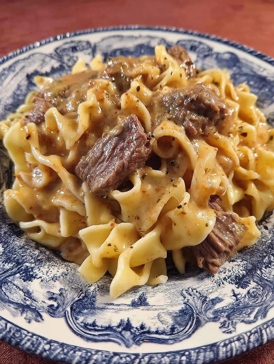 Ein Plate mit Pasta und Fleisch.