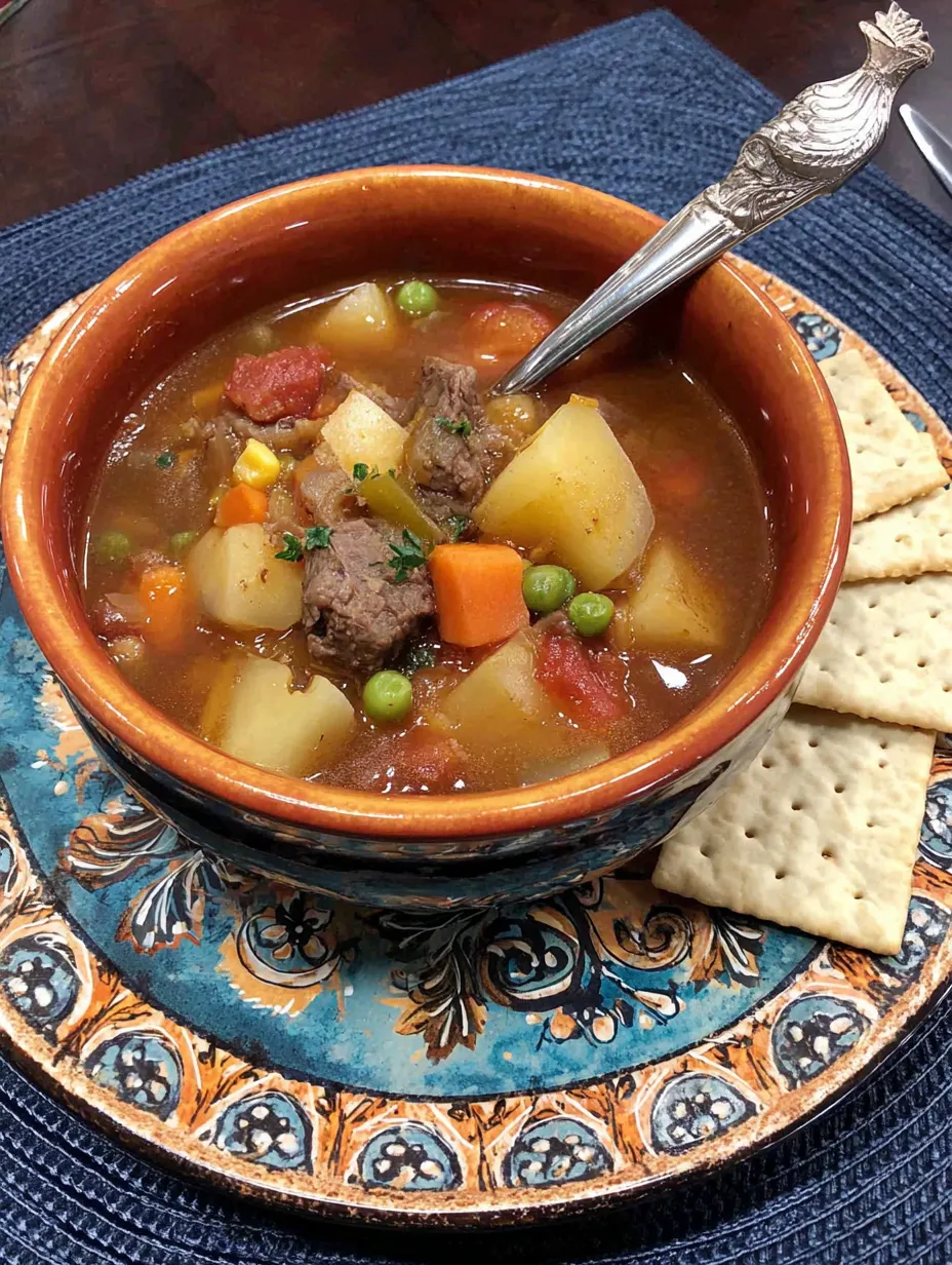 Ein Teller mit einer Schüssel voller Suppe und Kartoffeln.