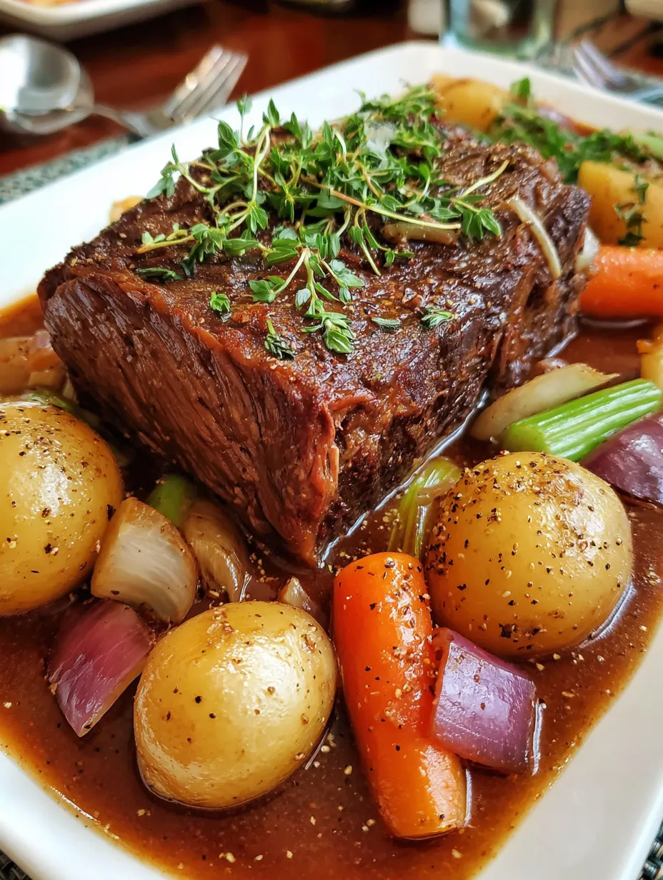 Eine Tafel mit einer Portion Rindfleisch, das in einer Sauce serviert wird. Darunter liegen einige Kartoffeln und Zwiebeln.