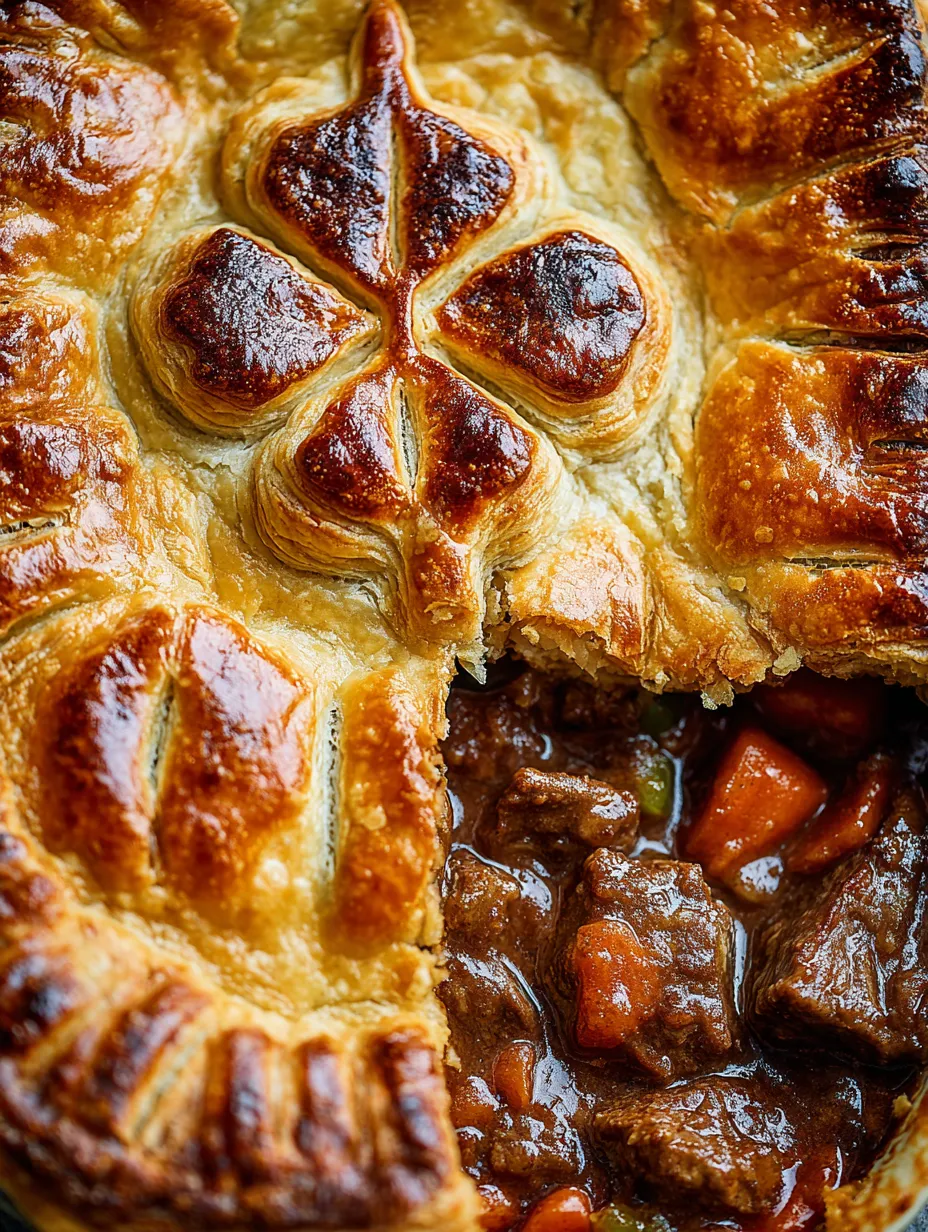 Ein Pie mit einer Kugel in der Mitte, die aus Fleisch und Gem&uuml;se besteht.