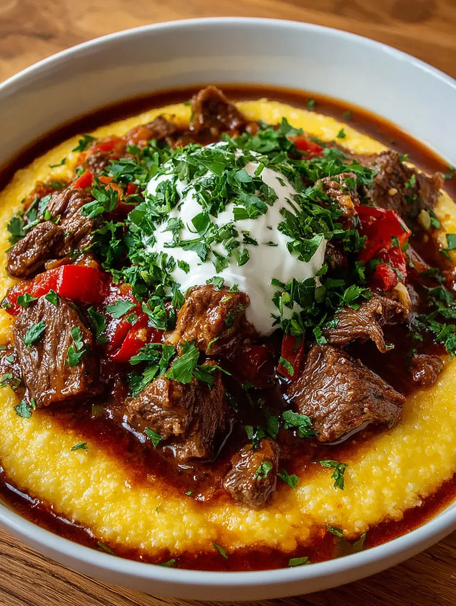 Ein Bild von einer Mahlzeit, die aus Kartoffeln, Rindfleisch, Tomaten, Zwiebeln und Koriander besteht.