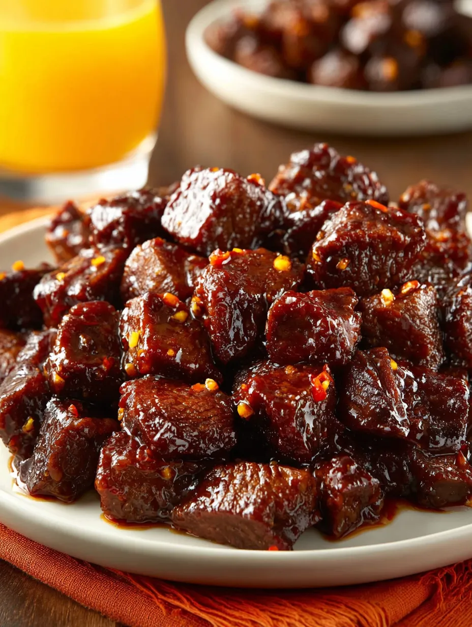 Ein weißer Teller mit einer Mischung aus Fleisch und Zwiebeln.