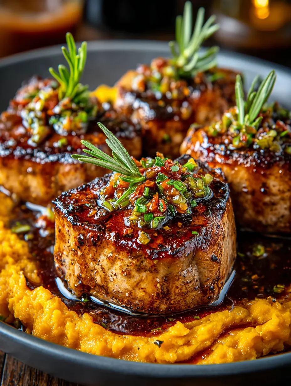 Eine Platte mit gegrillten Steaks, die mit Kräutern und Gewürzen garniert sind.