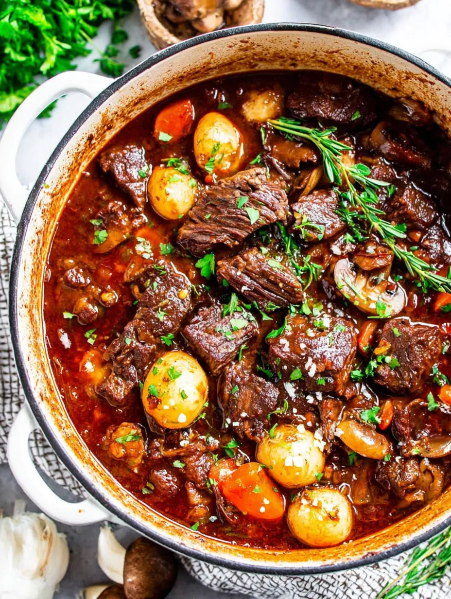 Ein Topf mit einer Mischung aus Fleisch, Zwiebeln, Karotten und Kartoffeln.