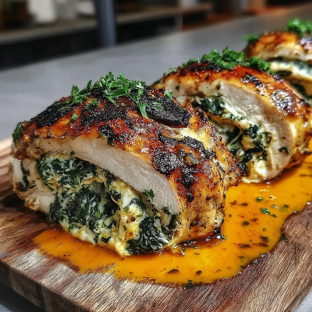 Ein gegrilltes Stück Fleisch mit grünen Zutaten auf einem Holzbrett.