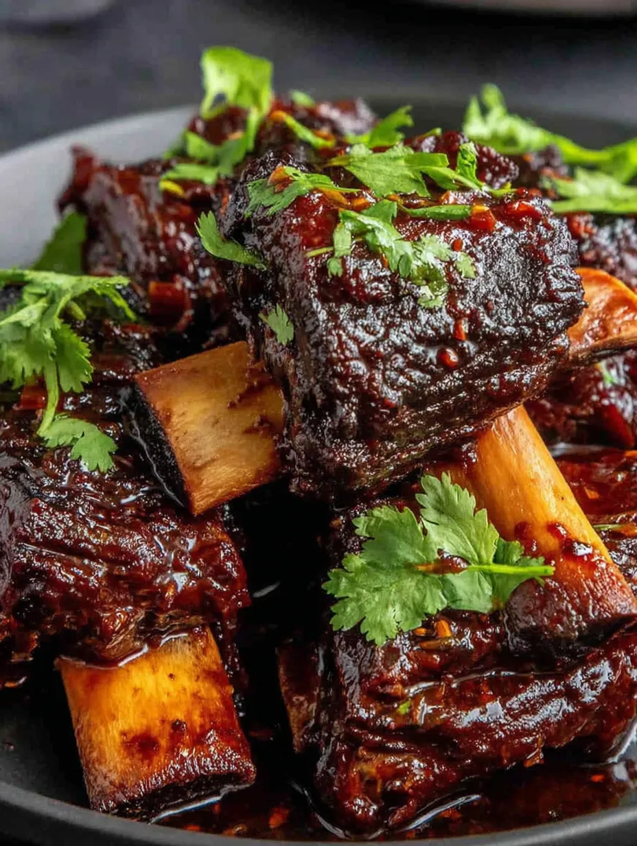 Eine Platte mit BBQ-Ham, die mit grünen Zwiebeln und einer Sauce garniert ist.