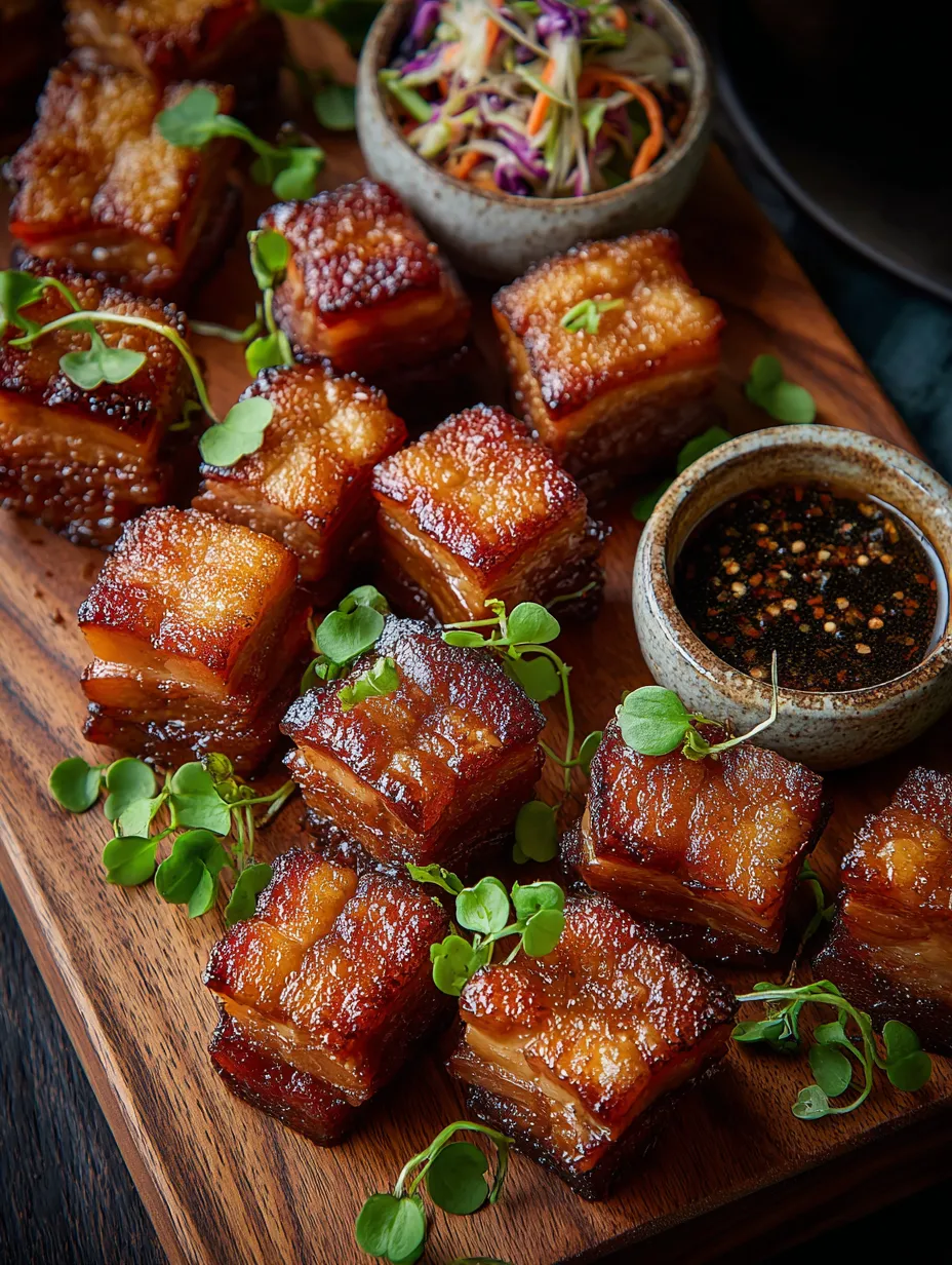 Eine Platte mit verschiedenen gegrillten Fleischstücken, darunter Bacon, Pork und Ribs. Die Fleischstücke sind in kleine Stücke geschnitten und werden von verschiedenen Zutaten wie Sauce und Kräutern begleitet.