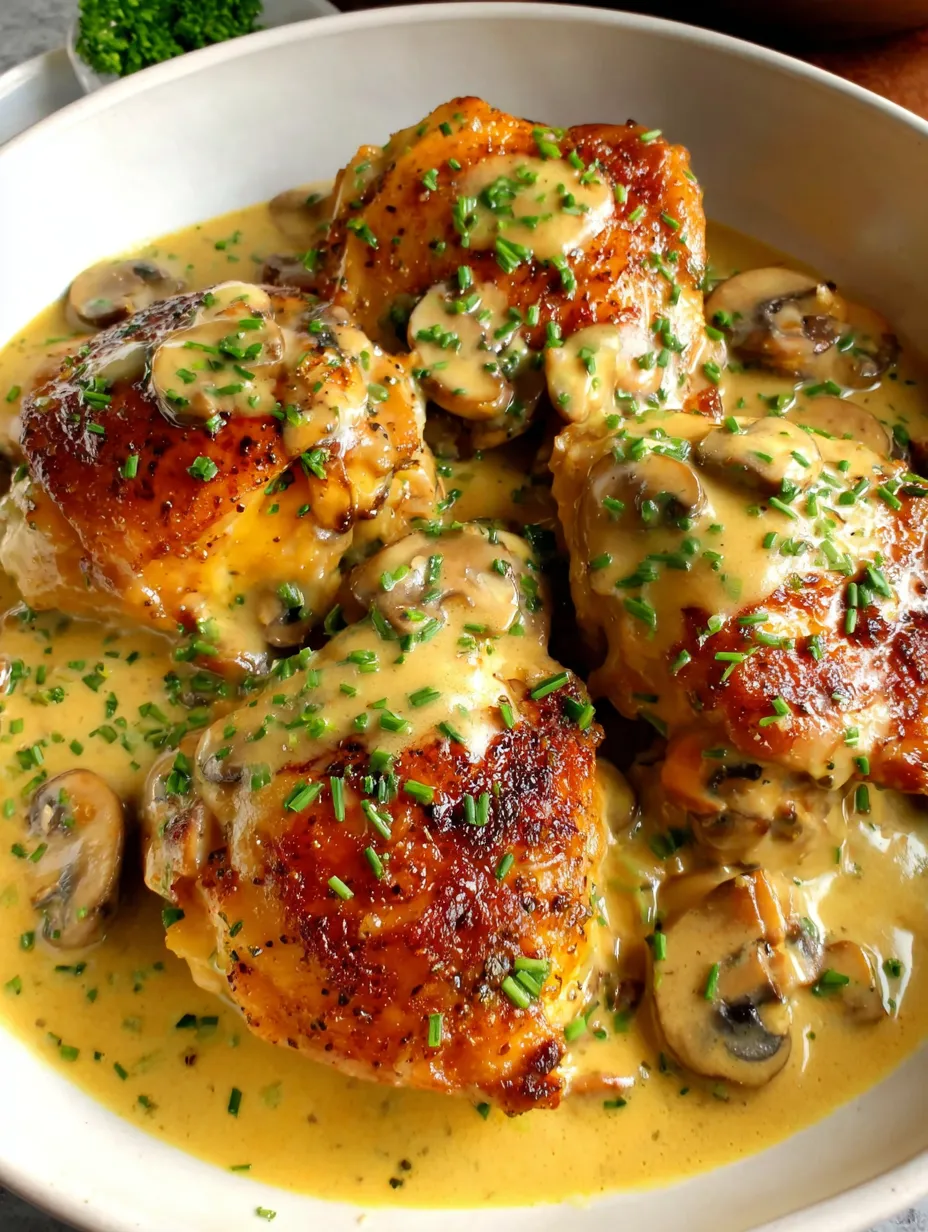 Ein Bild von Chicken mit Sauce und Mushrooms.