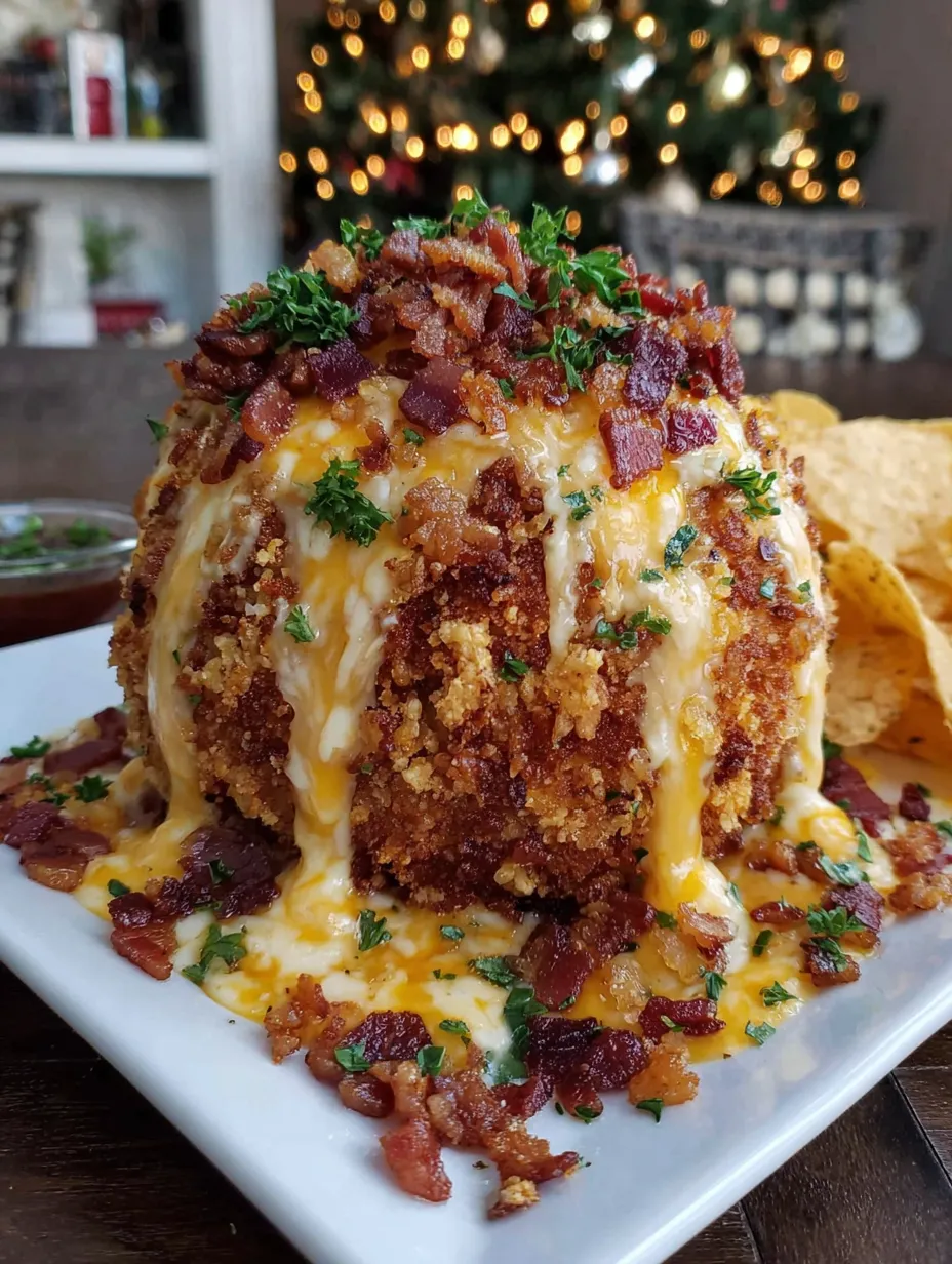 Eine große, fettige, bacon-topped Kugel mit Cheddar-Käse und Pita-Chips.