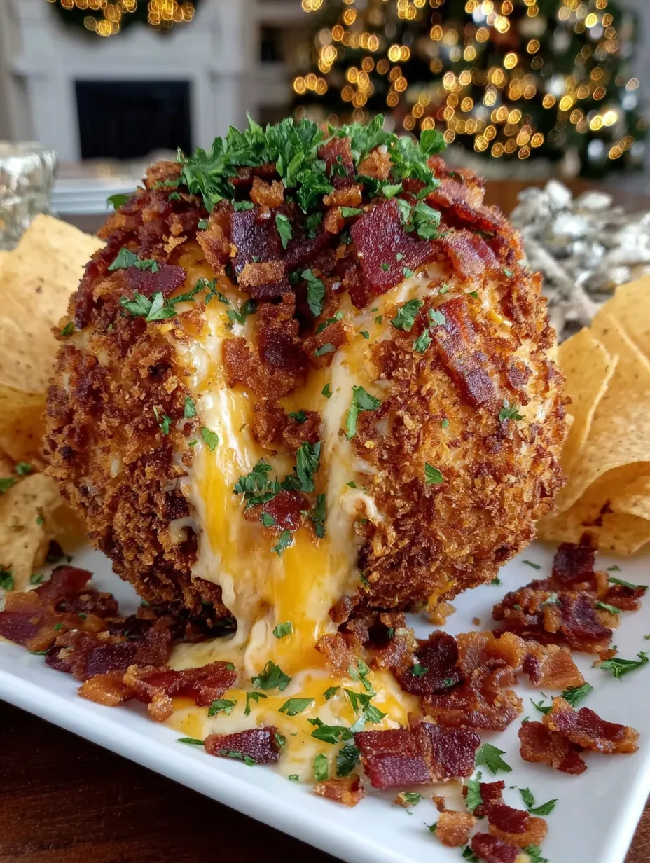 Ein Bacon-Ball mit Ketchup auf einem weißen Teller.