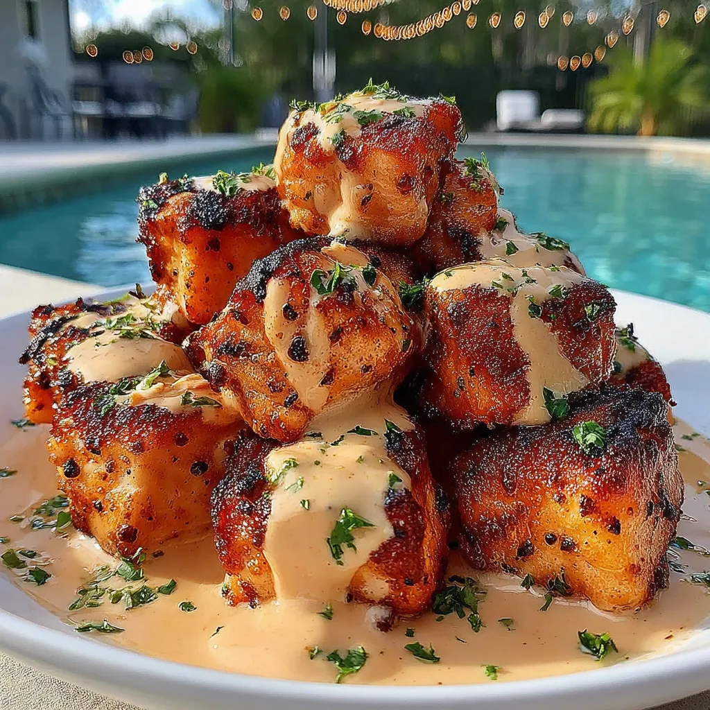 Ein weißer Teller mit einer Kombination aus Käse, Zwiebeln und Sauce.