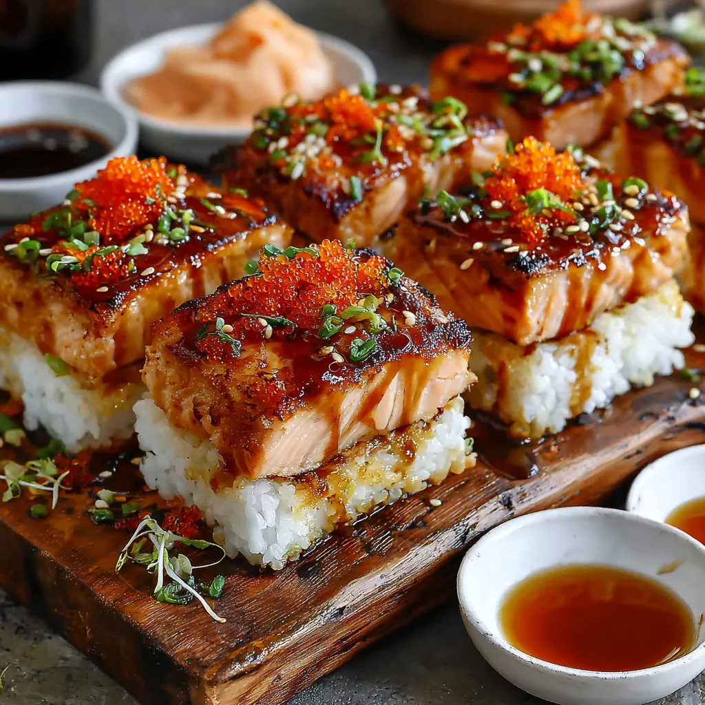 Eine prägnante Bildbeschreibung lautet: "Ein Holzbrett mit verschiedenen Gerichten darauf, darunter Rice, Salat und Sushi.