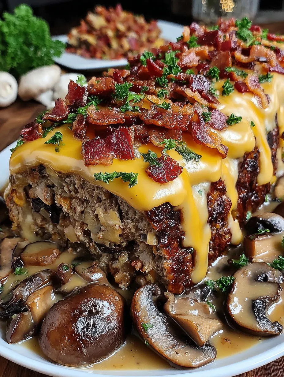 Eine große Schüssel mit einer Mischung aus Mushrooms, Bacon und Käse.
