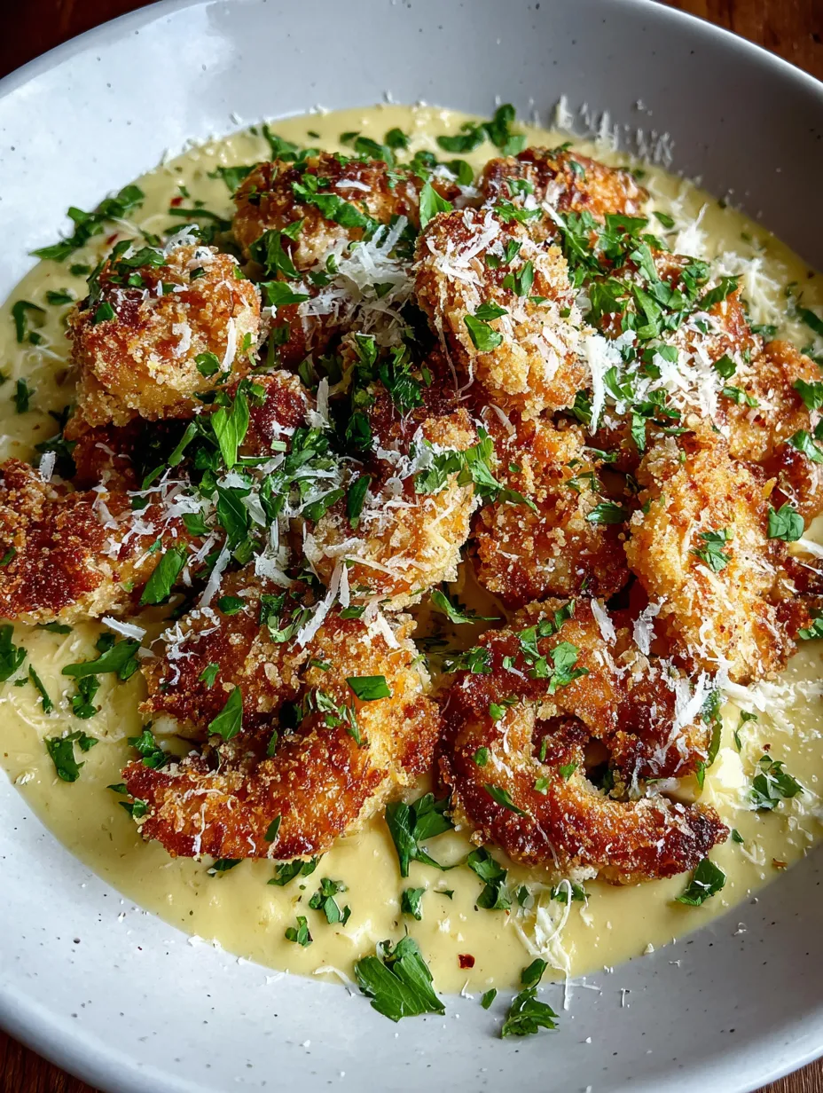 Eine Schüssel mit gegrillten Krebchen, die mit Parmesan und Zwiebeln garniert sind.