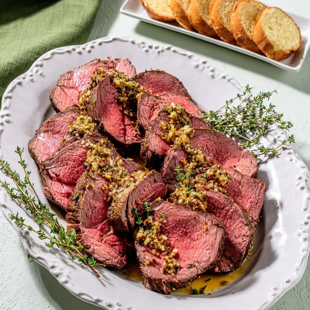 Ein weißer Teller mit rohem Fleisch und Gewürzen.