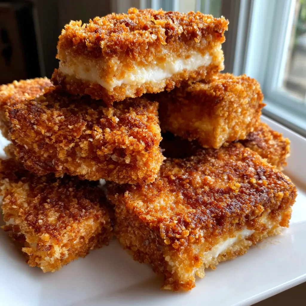 Ein weißer Teller mit einer Schicht aus frittierten, gebackenen oder gebratenen Lebensmitteln, die in der Regel als Snack oder Beilage serviert werden.