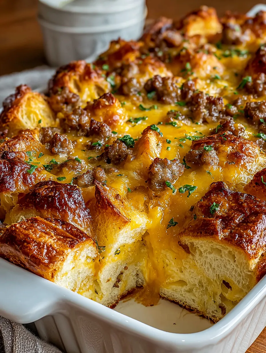 Ein weißer Teller mit einer Käse- und Fleisch-Toast-Spezialität, die mit grünen Zwiebeln und Knoblauch garniert ist.