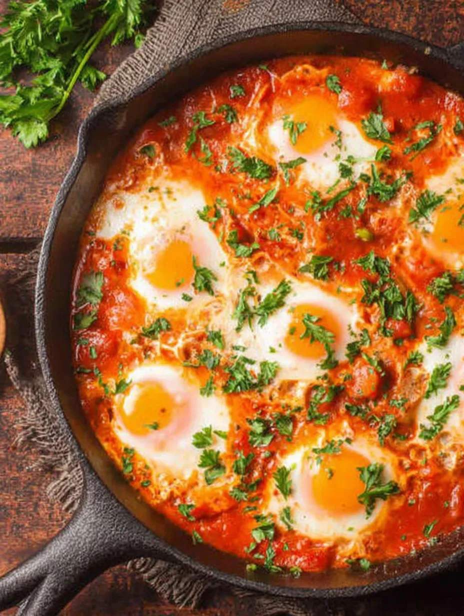 Ein Topf mit einer Mischung aus Eiern, Zwiebeln und Tomaten.