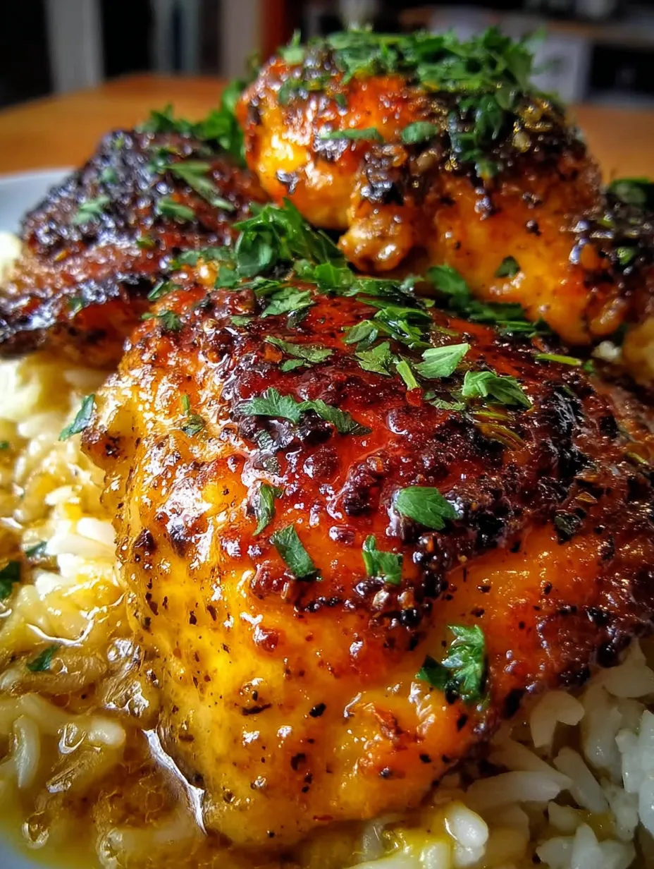 Chicken mit gr&uuml;nen Zwiebeln und Gew&uuml;rzen auf einem Teller.