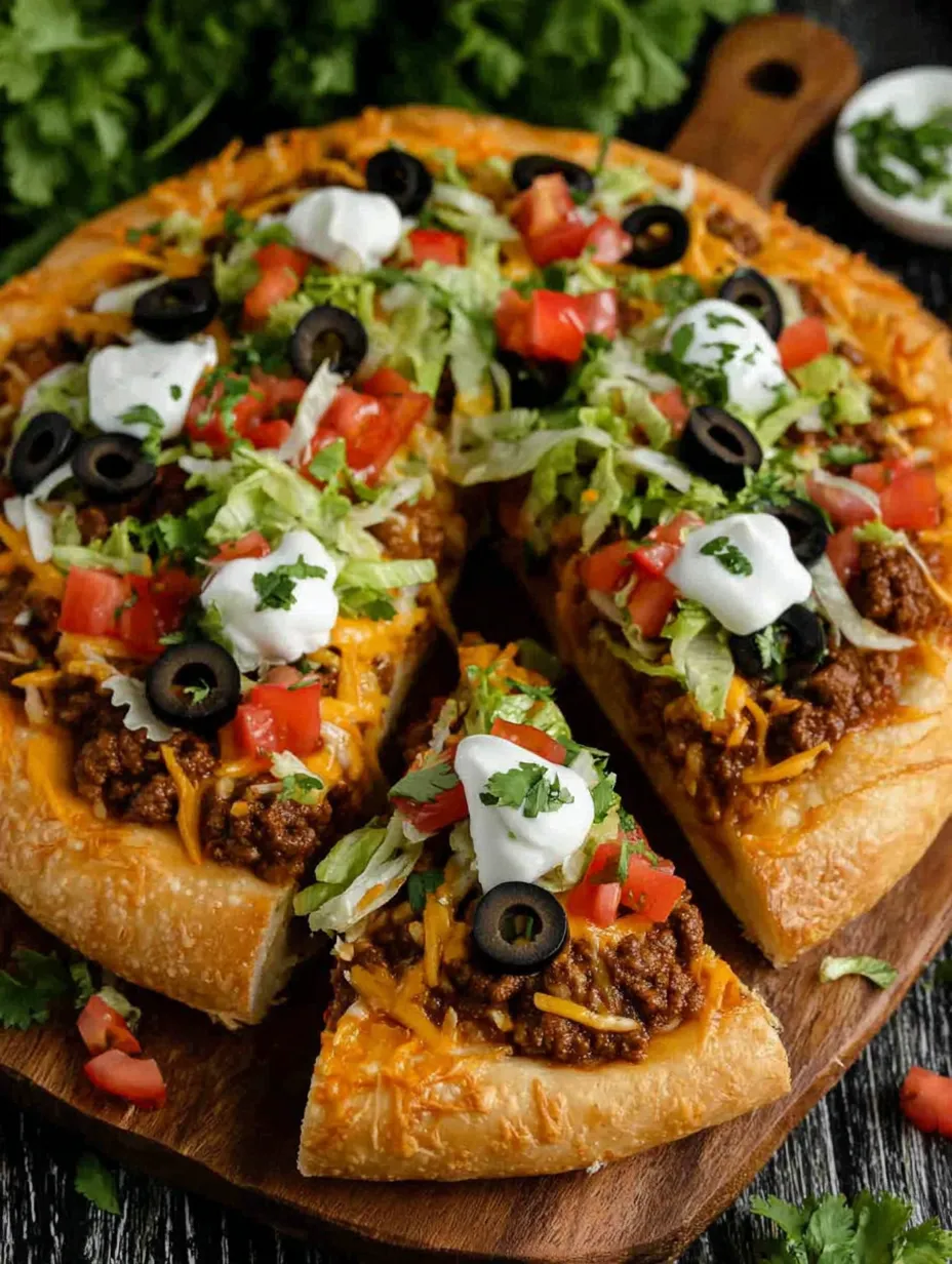 Eine halbe Pizza mit Tomaten, Oliven, Lettuce und Mayonnaise auf einem Brett.