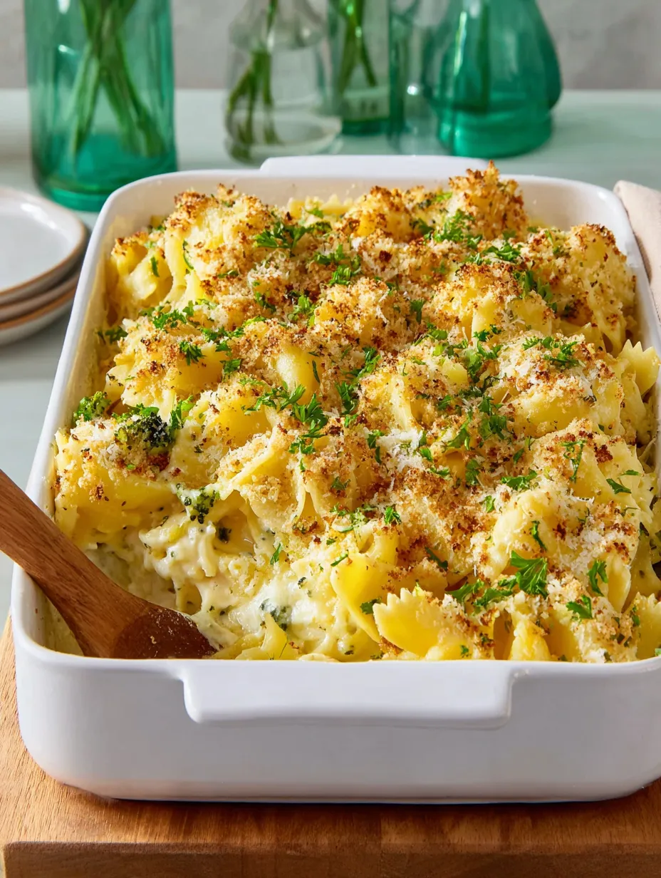 Ein weißer Behälter mit einer Penne-Pastasalat-Zubereitung, die mit Zwiebeln und Kräutern garniert ist.