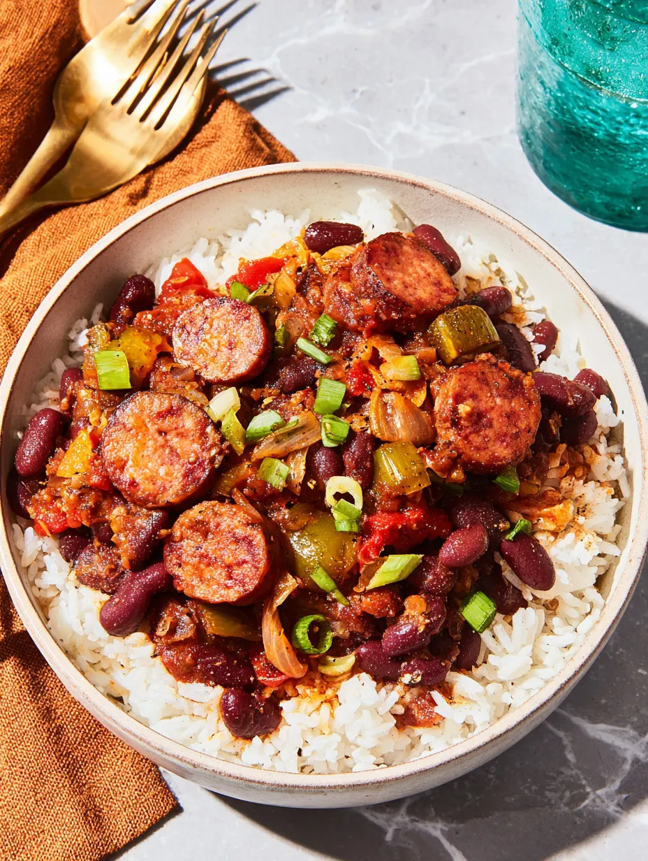 Ein Becher mit Rice und Sausage.