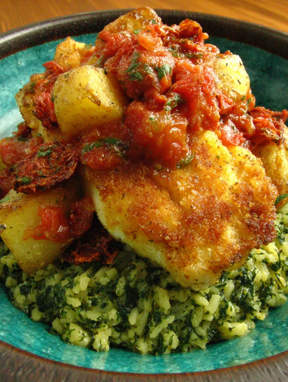 Ein Plate mit gegrilltem Fisch und grüner Rizinus.