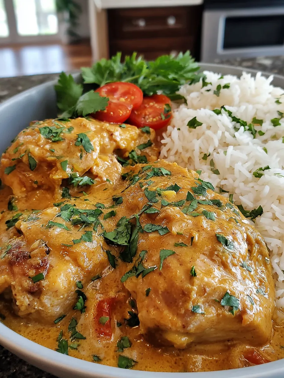 Ein Bild von einer Schüssel mit Rice, Tomaten, Zwiebeln und Chicken.