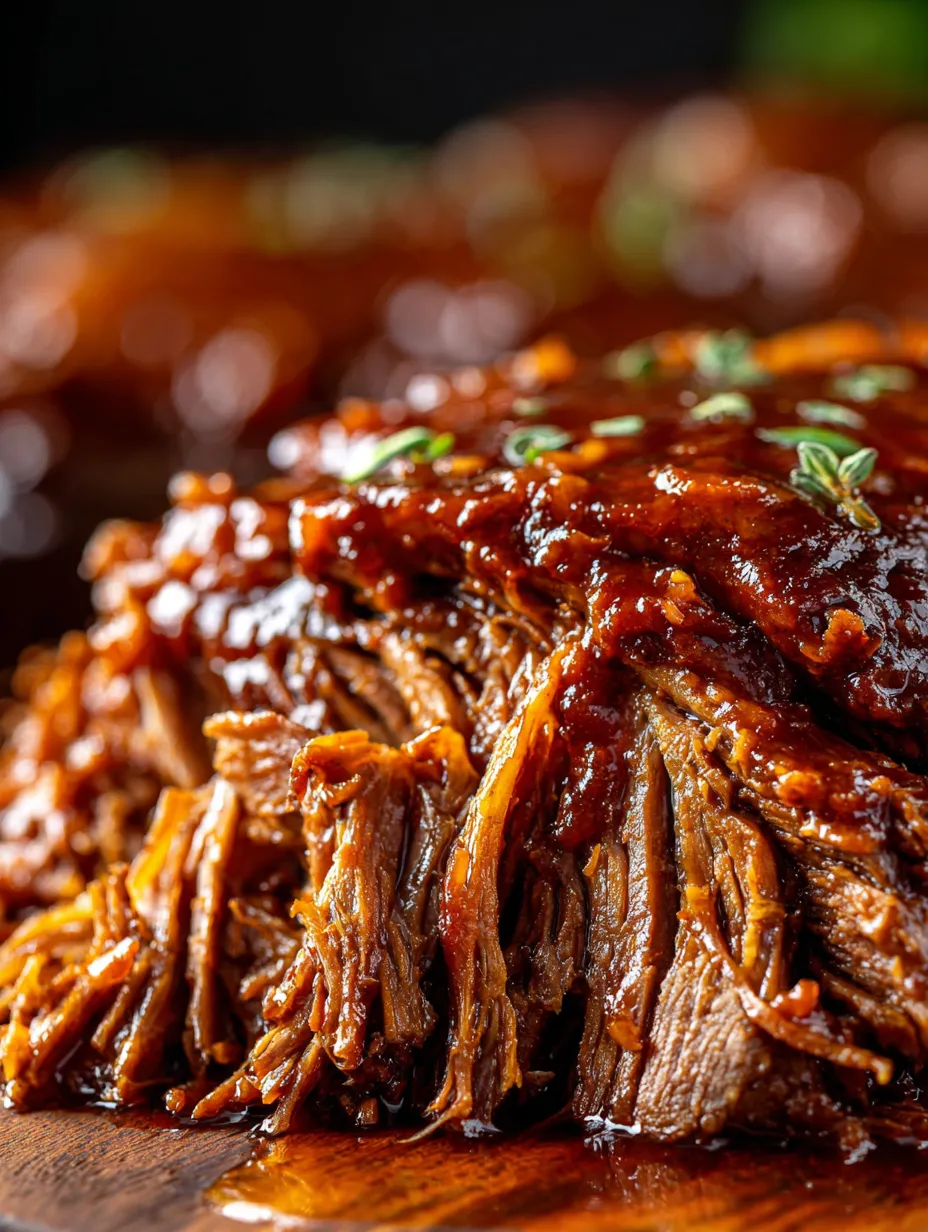 Eine große Portion von Rindfleisch mit Sauce auf einem Teller.