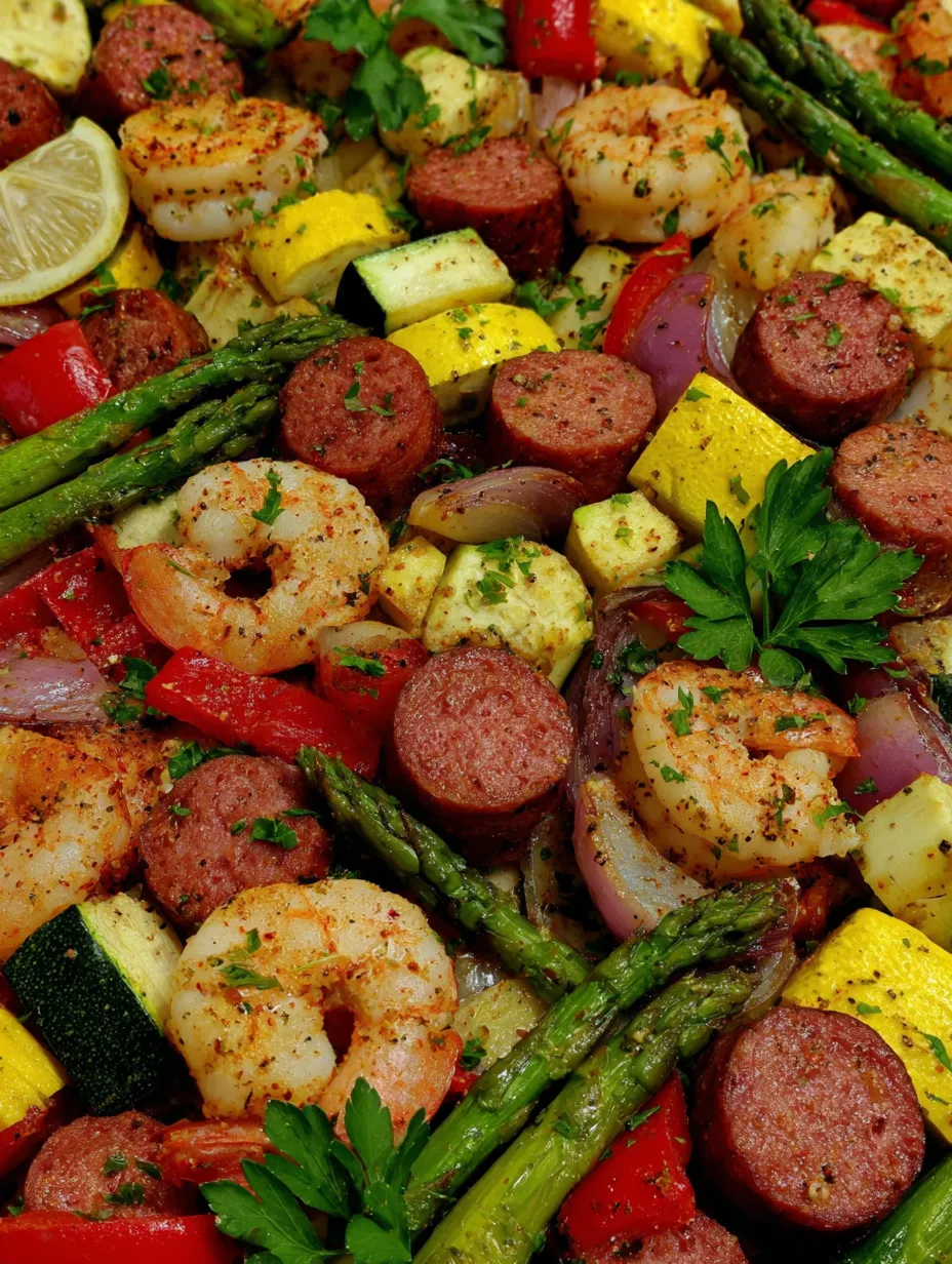 Eine Vielfalt an Gem&uuml;se und Meeresfr&uuml;chten, darunter Zwiebeln, Paprika, Kartoffeln, Zucchini, Shrimp, Kokosmelon, Tomaten, Zwiebeln, Paprika, Kartoffeln,,