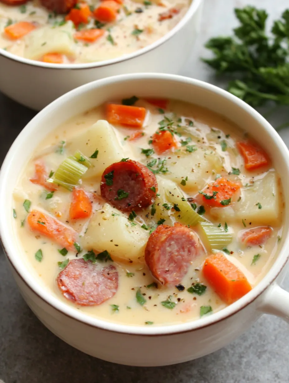 Ein wei&szlig;er Becher mit einer Mischung aus Gem&uuml;se und Wurst.