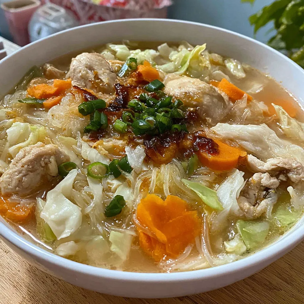 Ein weißer Teller mit einer Mischung aus Gemüse und Fleisch.