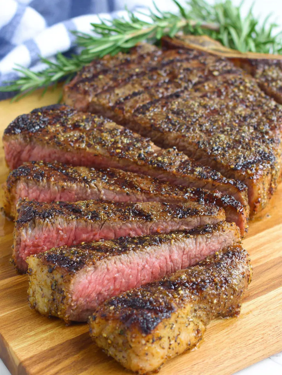 Eine rote Steak auf einem Holzblock.