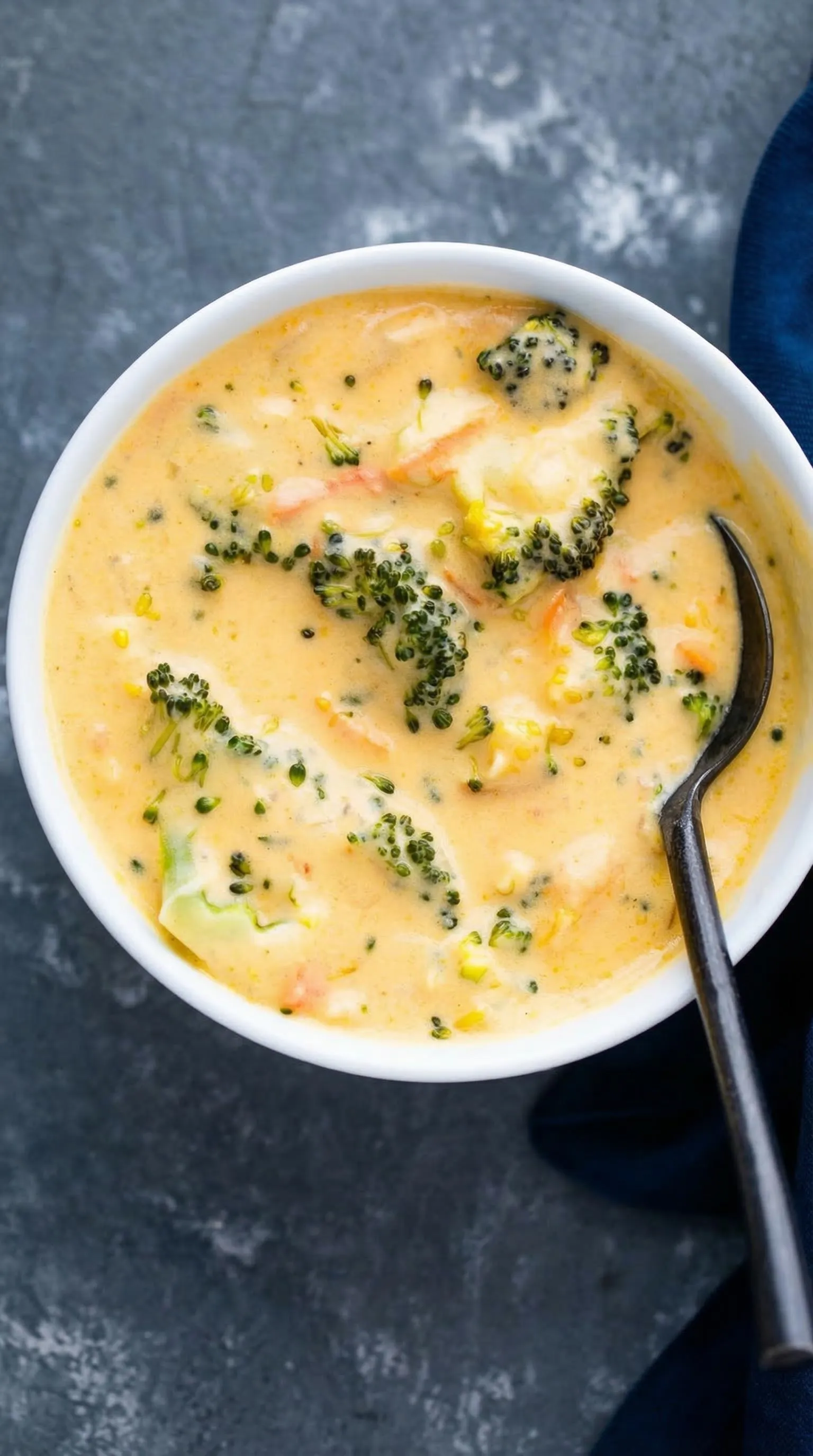 weißer Teller mit einer Brokkolisuppe, die mit Zwiebeln und Kartoffeln zubereitet wurde.