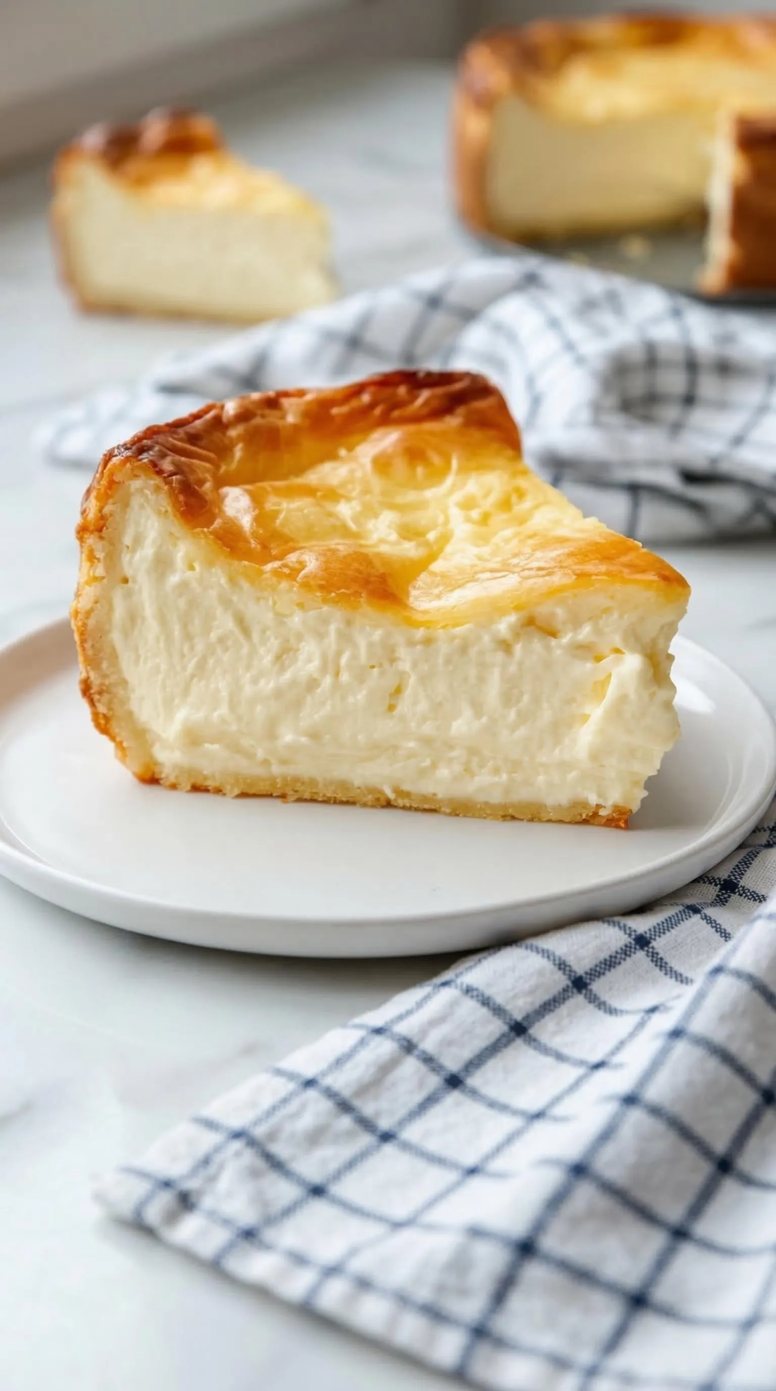 Käsekuchen auf einem weißen Plate.
