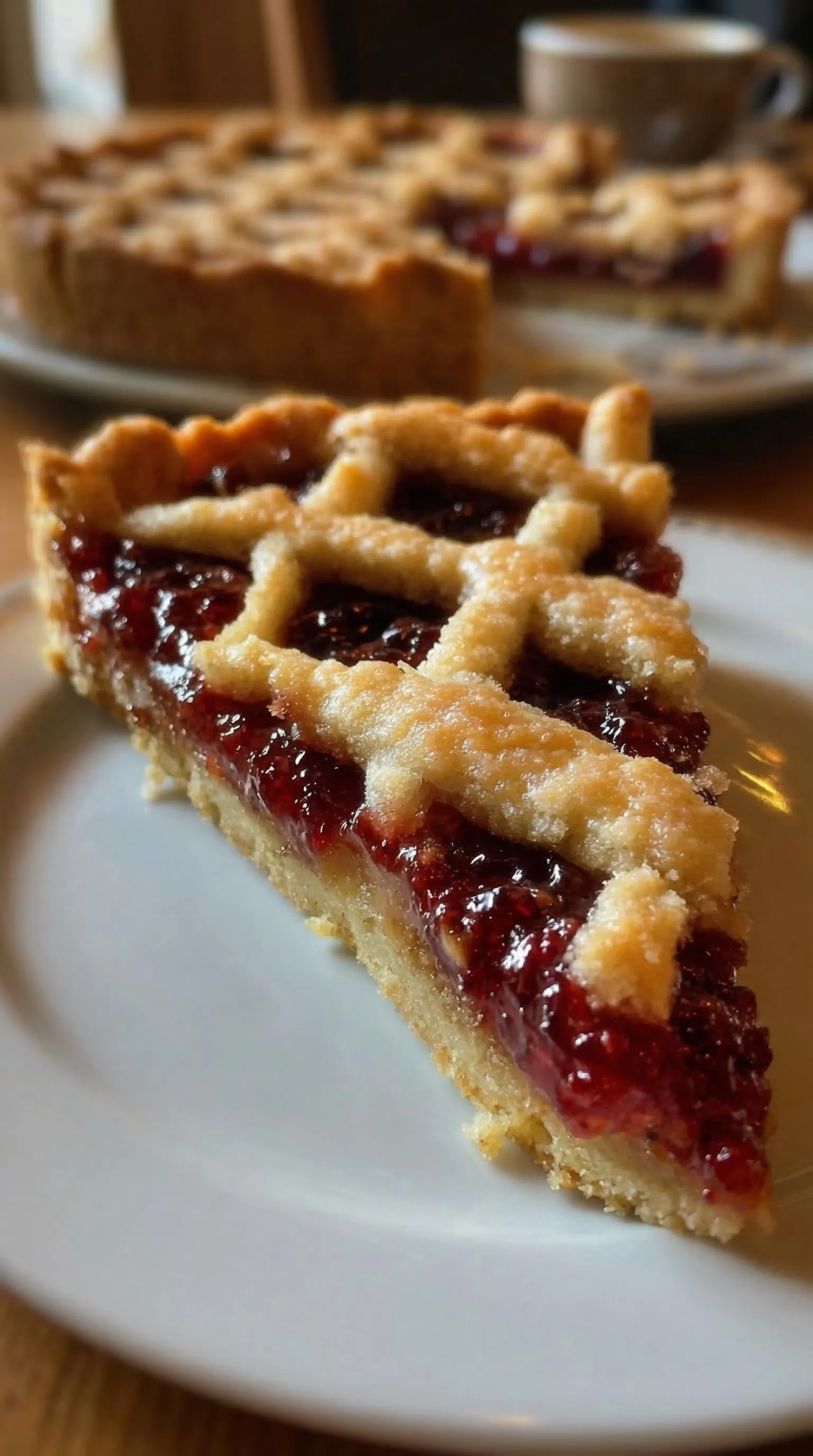 Eine Linzer Torte mit einem Teigboden und einer Keks-Struktur.