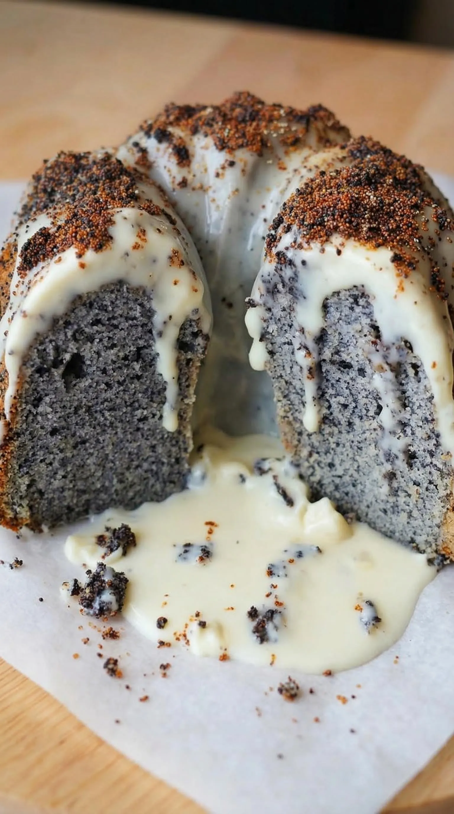 Ein Guglhupf mit Joghurt auf ihm.