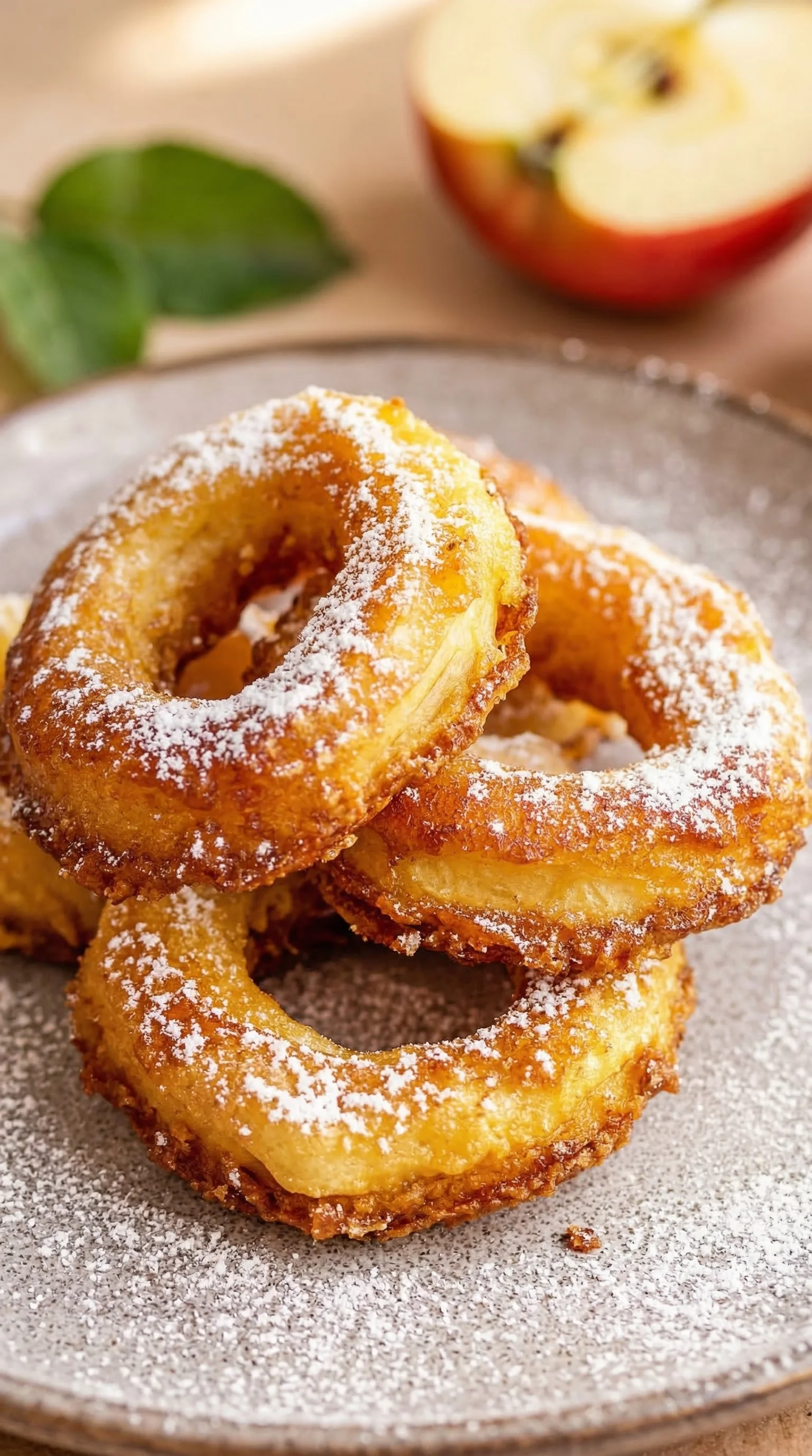 Ein Plate mit Apfelringe, die in einem Airfryer zubereitet wurden.