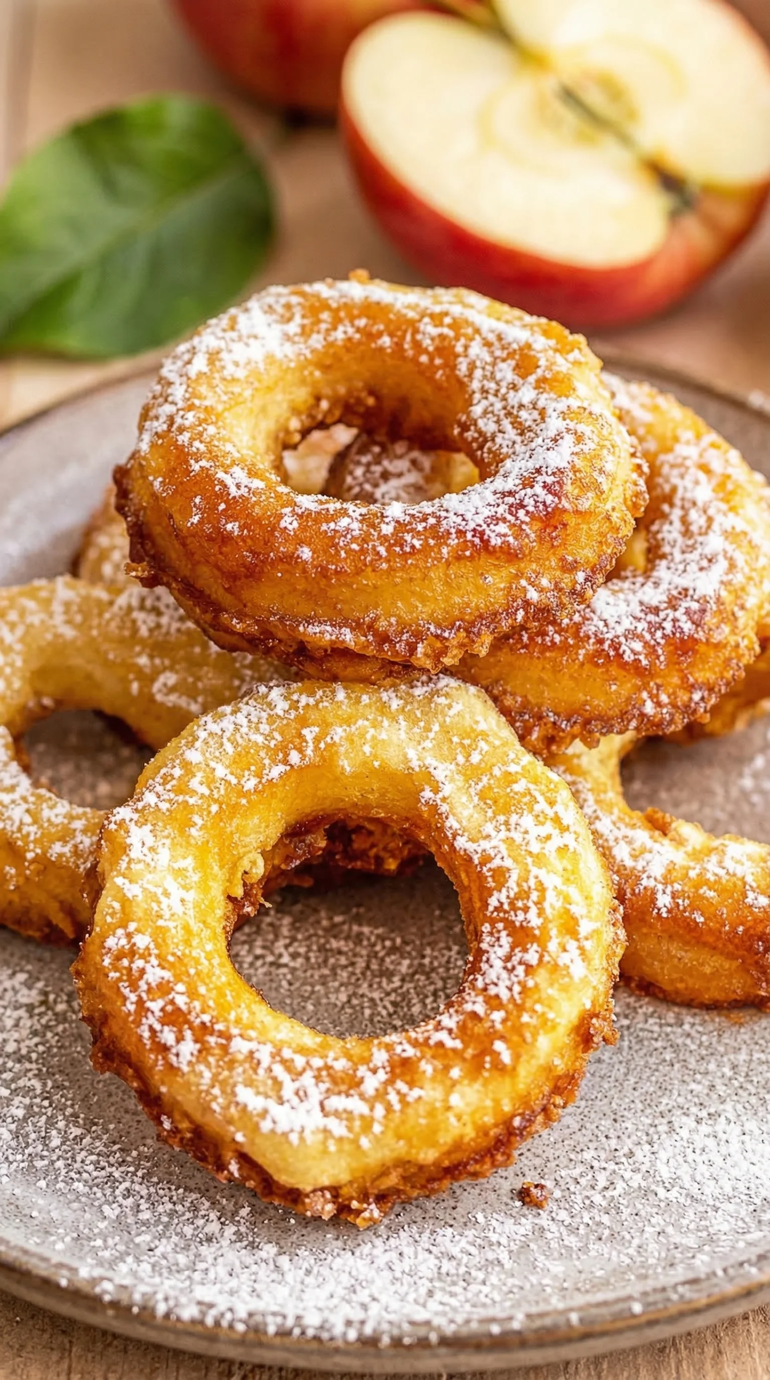 Ein Plate mit Apfelringe, die in einem Airfryer zubereitet wurden.