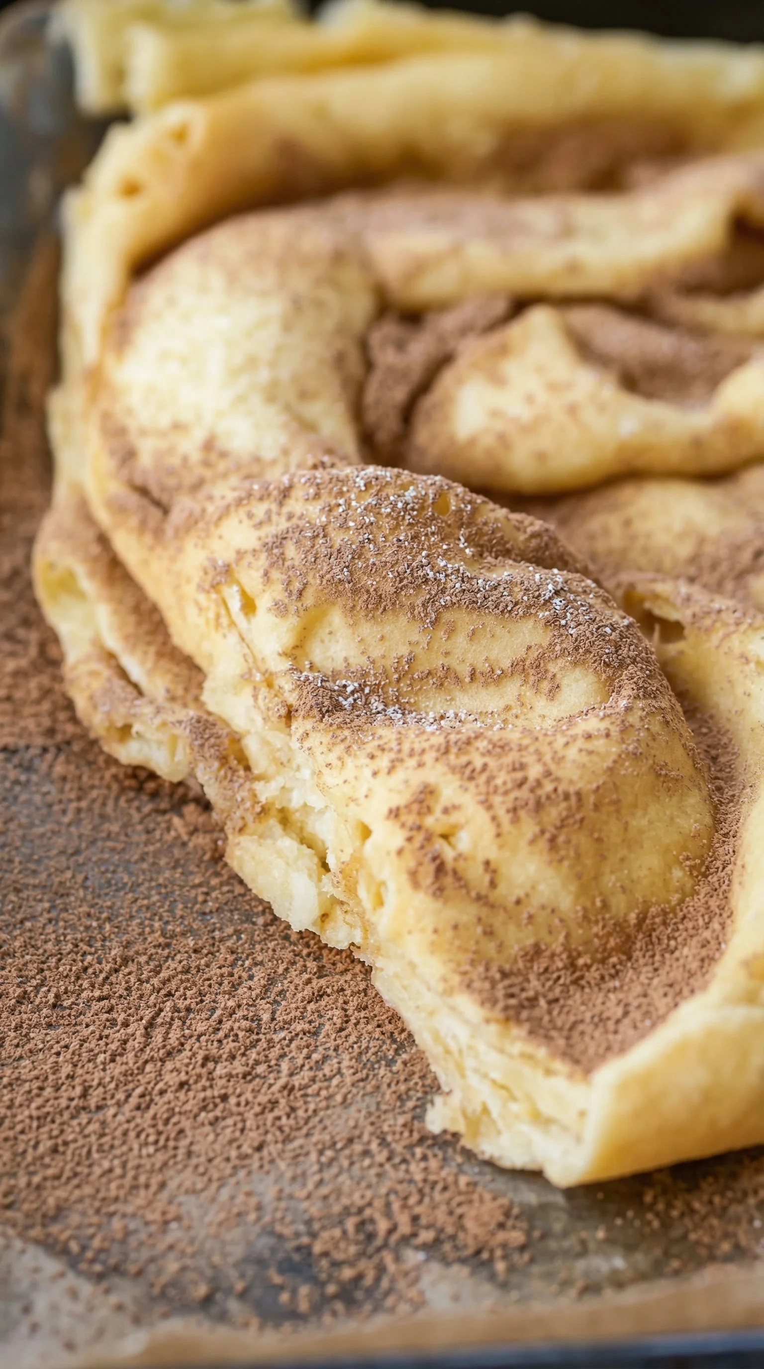 Ein Ofenpfannkuchen mit Zuckarstreusel auf einem Teller.
