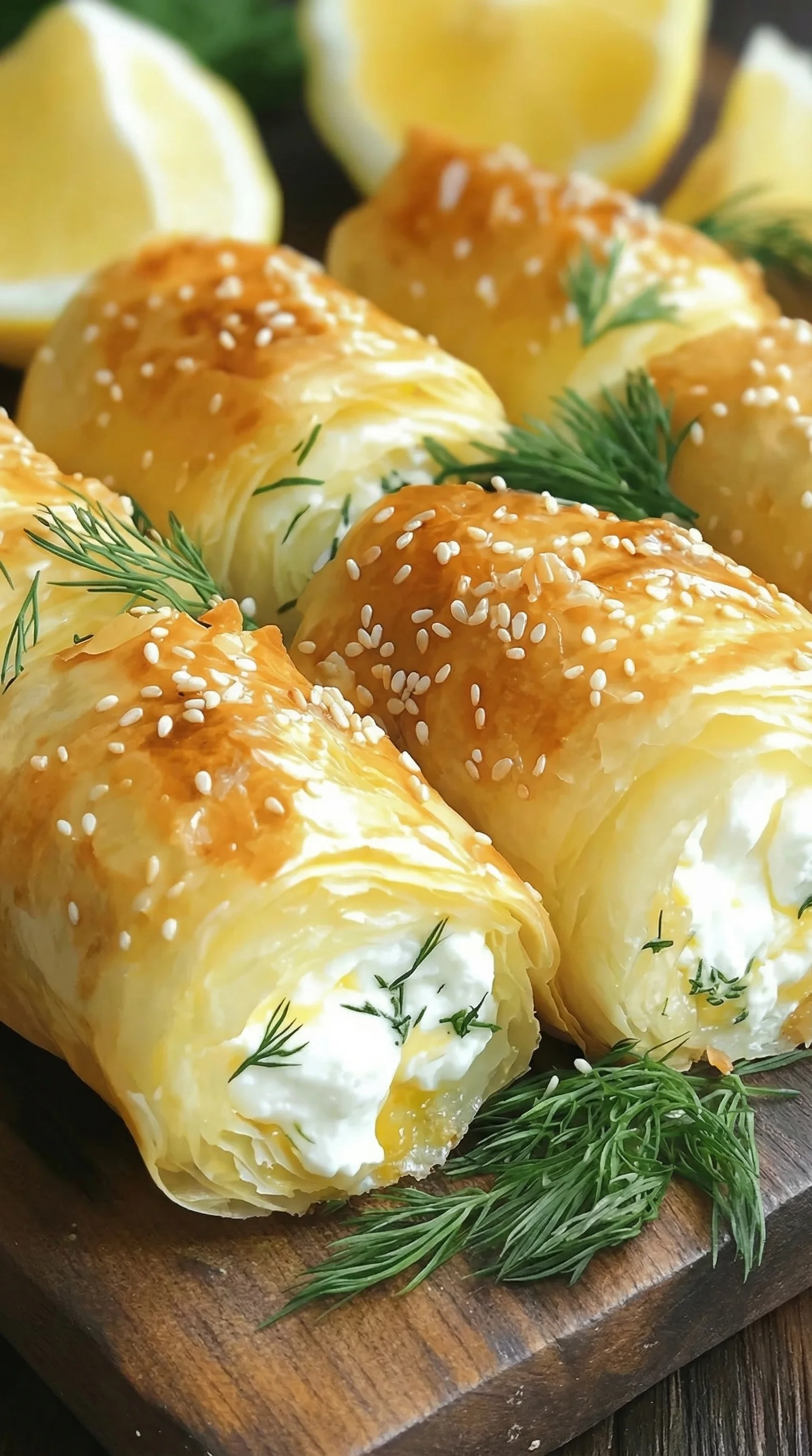Ein paar Oven Fried Feta Rolls auf einem Tisch.
