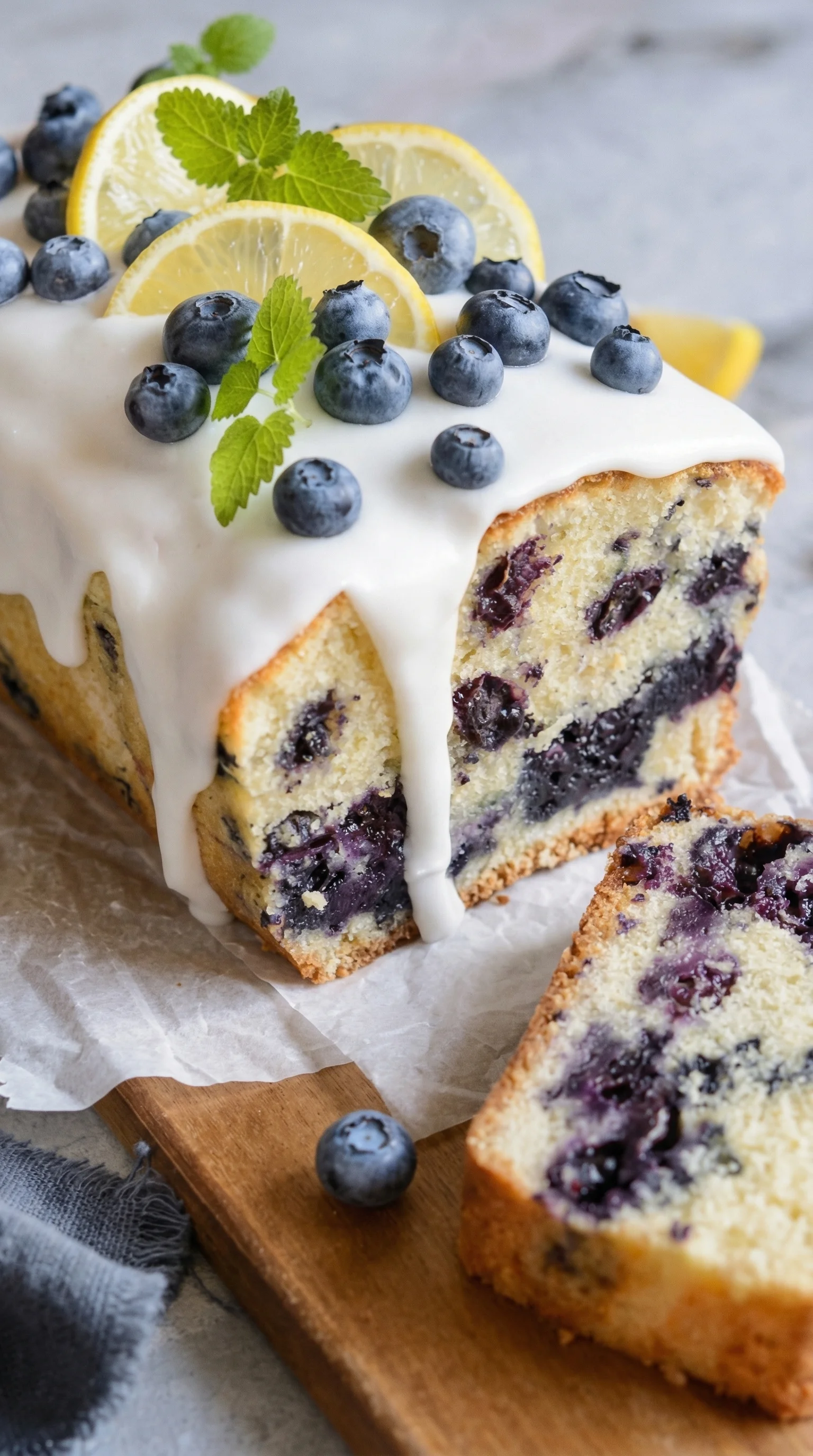 Ein Leichter Joghurtkuchen mit Blaubeeren und Zitrone.