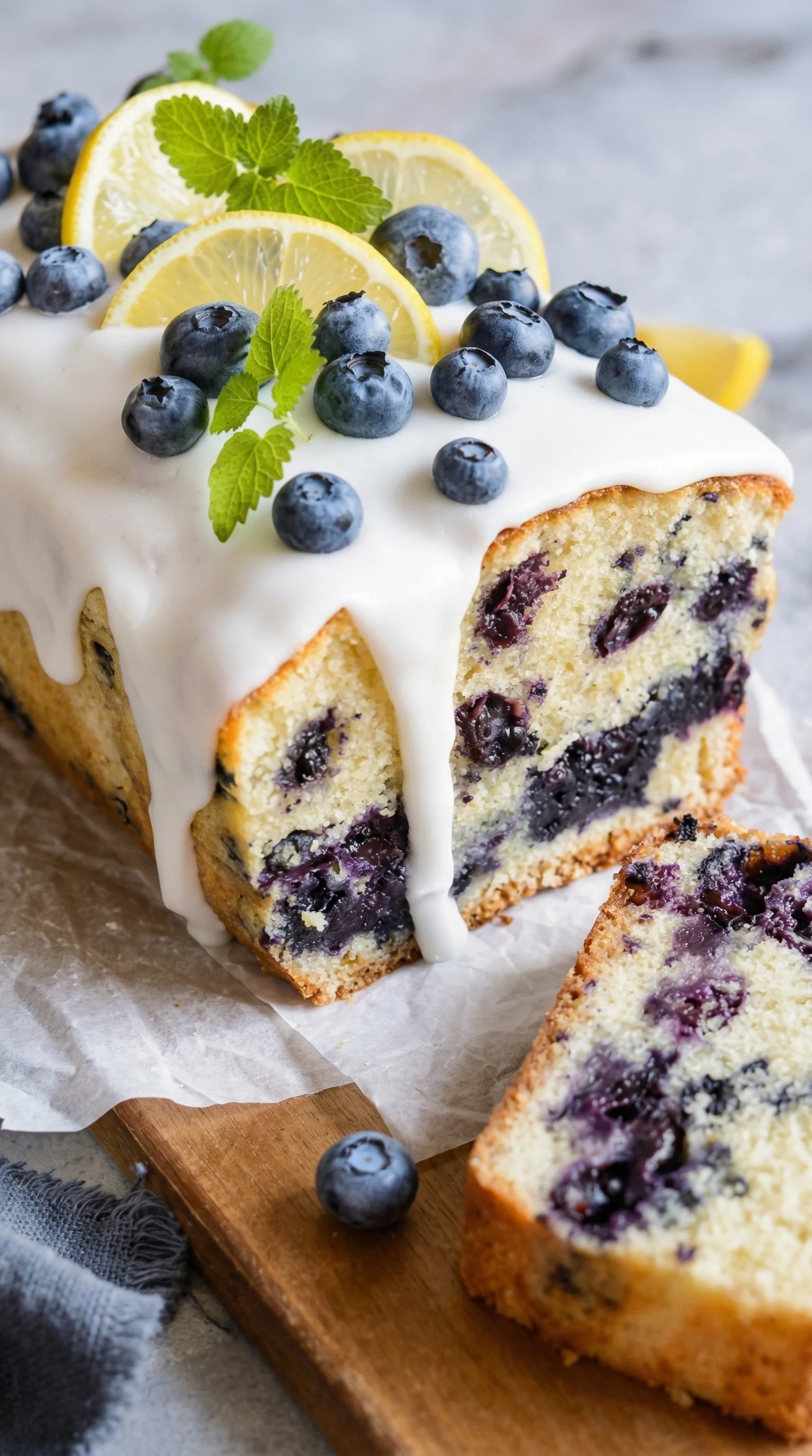 Ein Leichter Joghurtkuchen mit Blaubeeren und Zitrone.