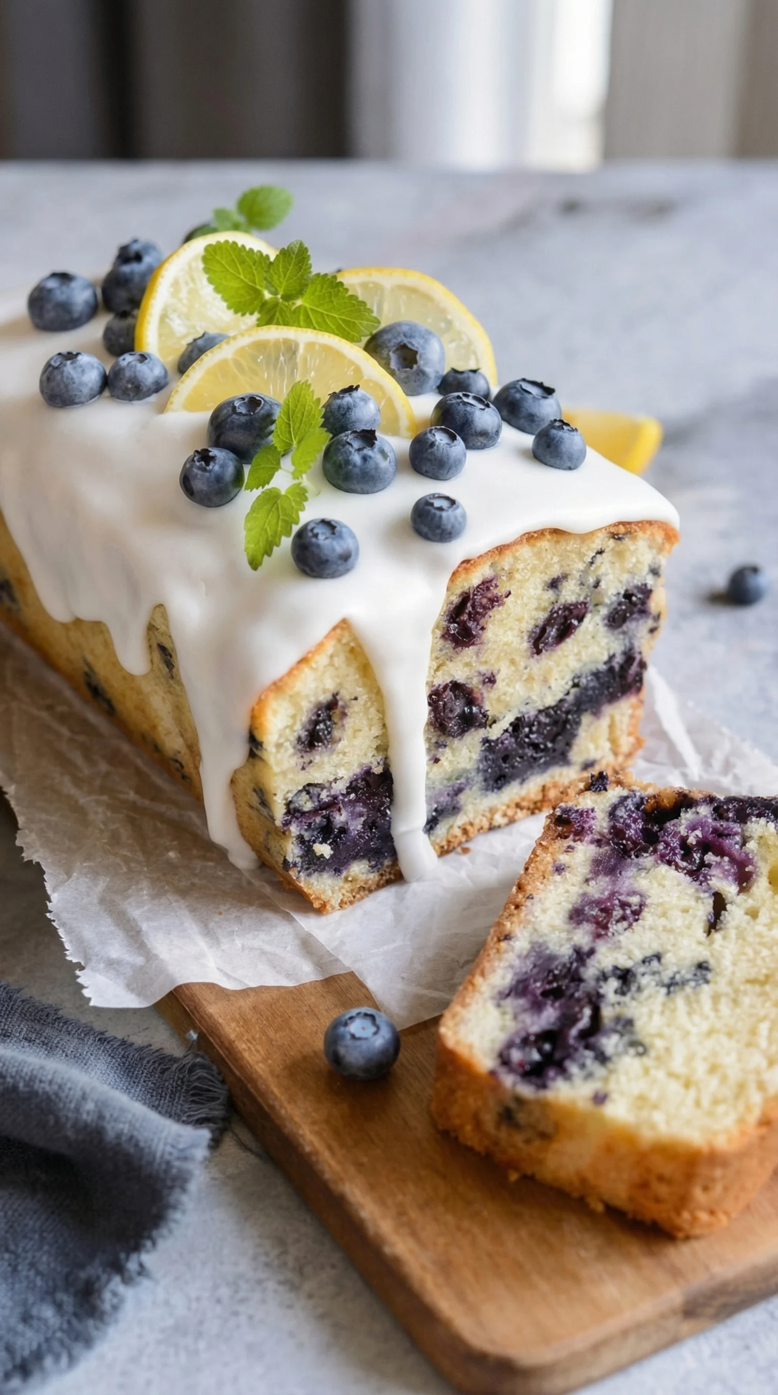 Leichter Joghurtkuchen mit Blaubeeren und Zitrone.