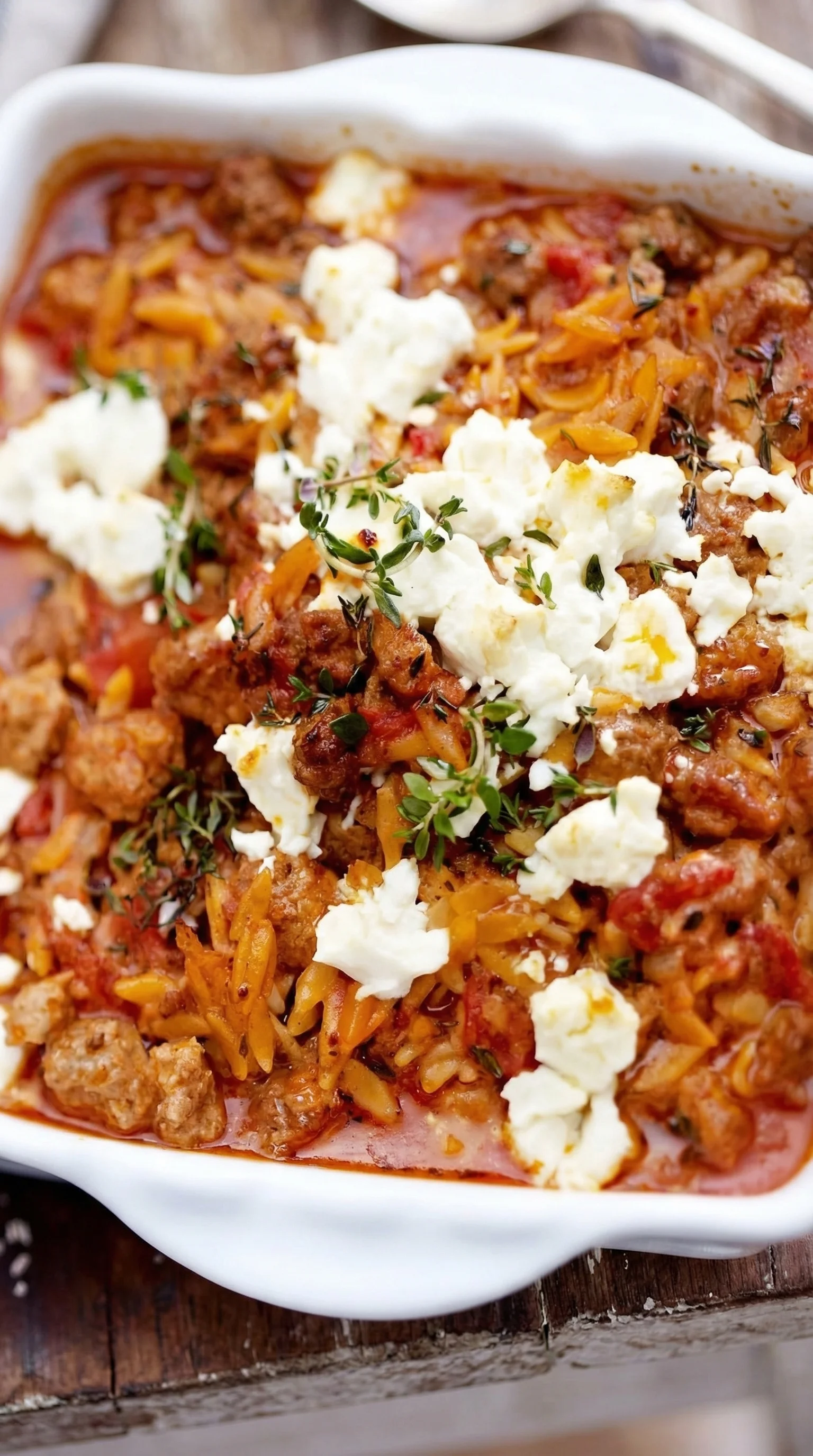 Griechischer Hack-Nudel-Auflauf mit Feta.