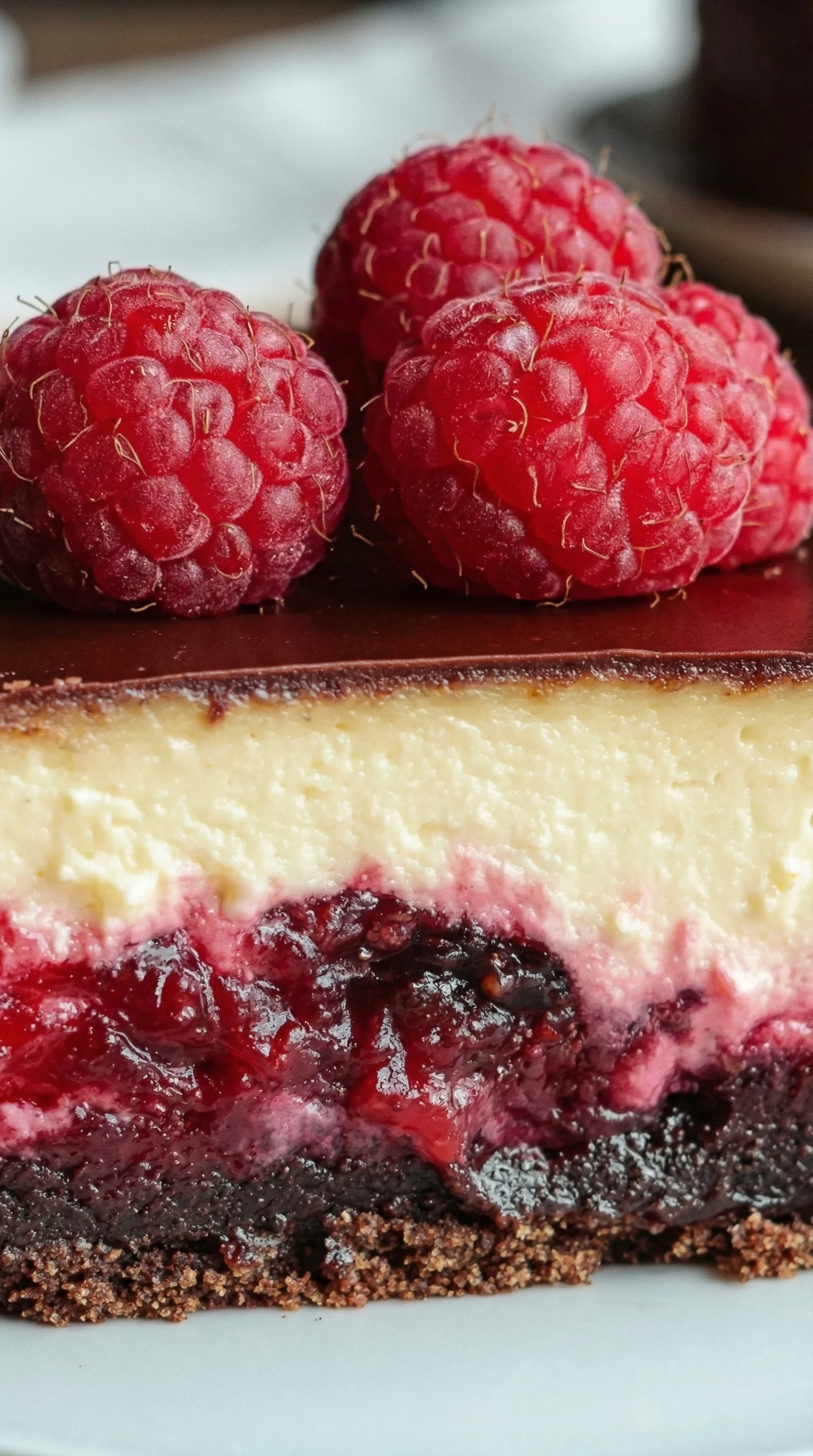 Eine Schokoladencake mit Himbeeren und Schokolade.
