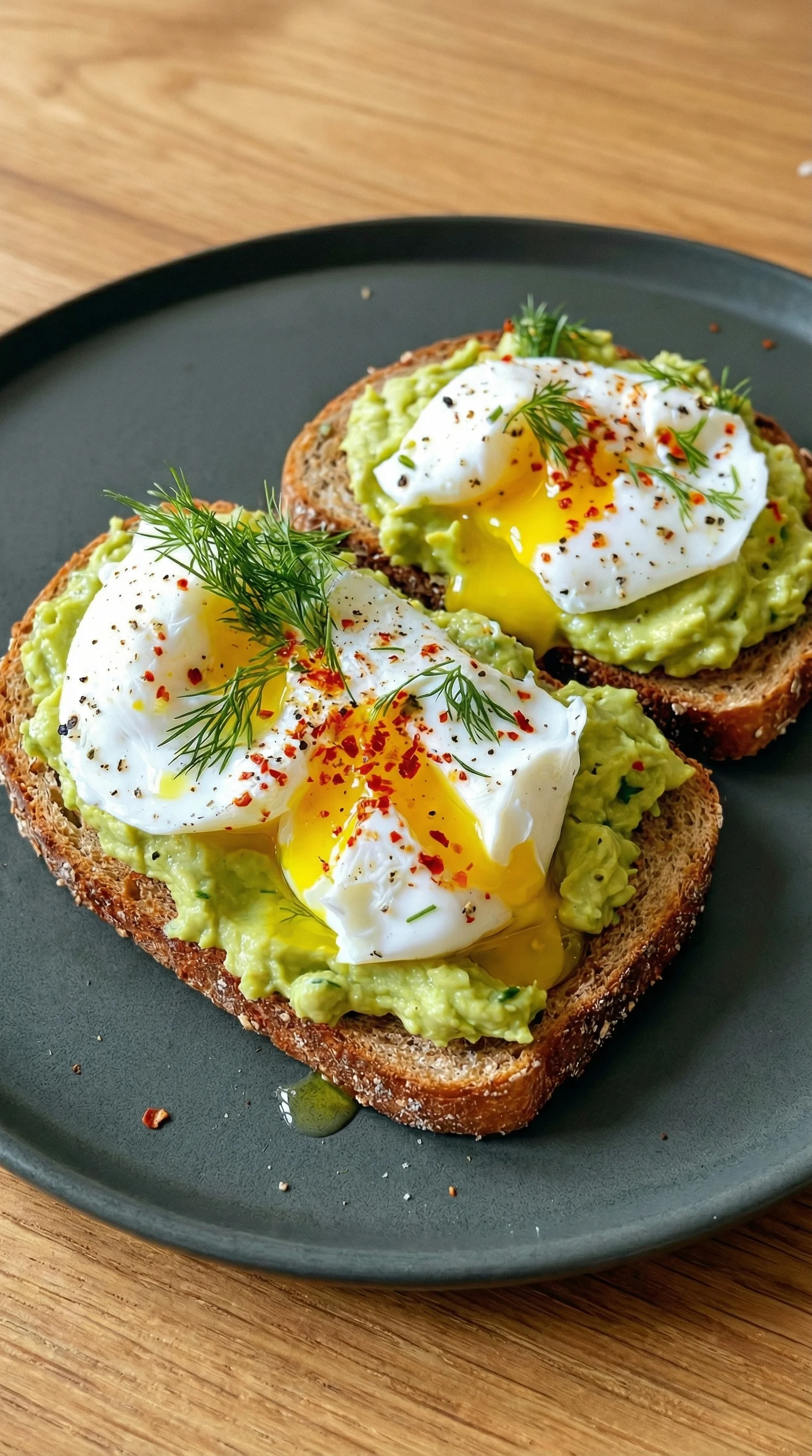 Zwei Toastbrot mit Avocado und Pochiertem Ei.