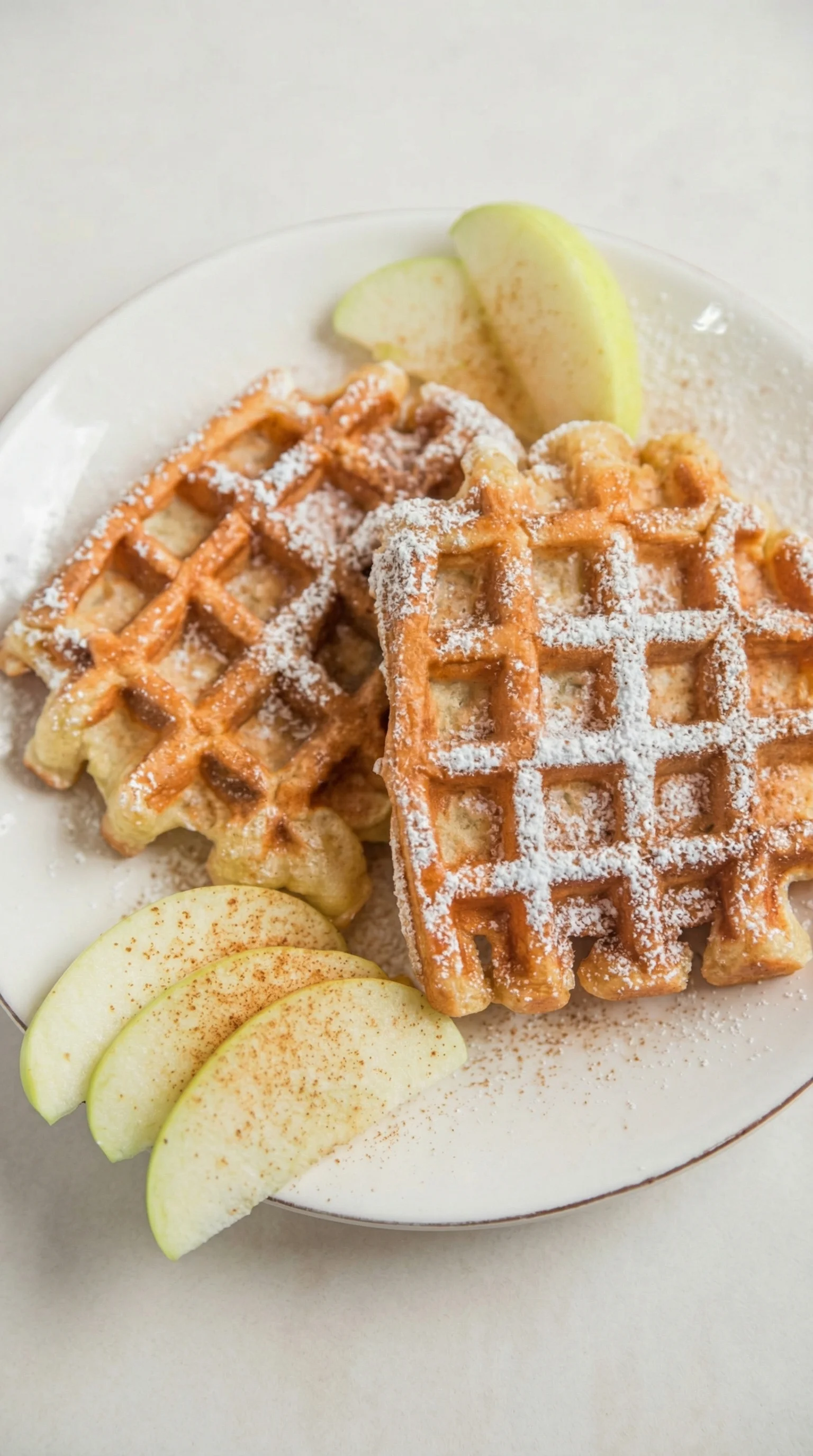 Eine Platte mit veganen Waffeln aus Haferflocken und Apfelmus.