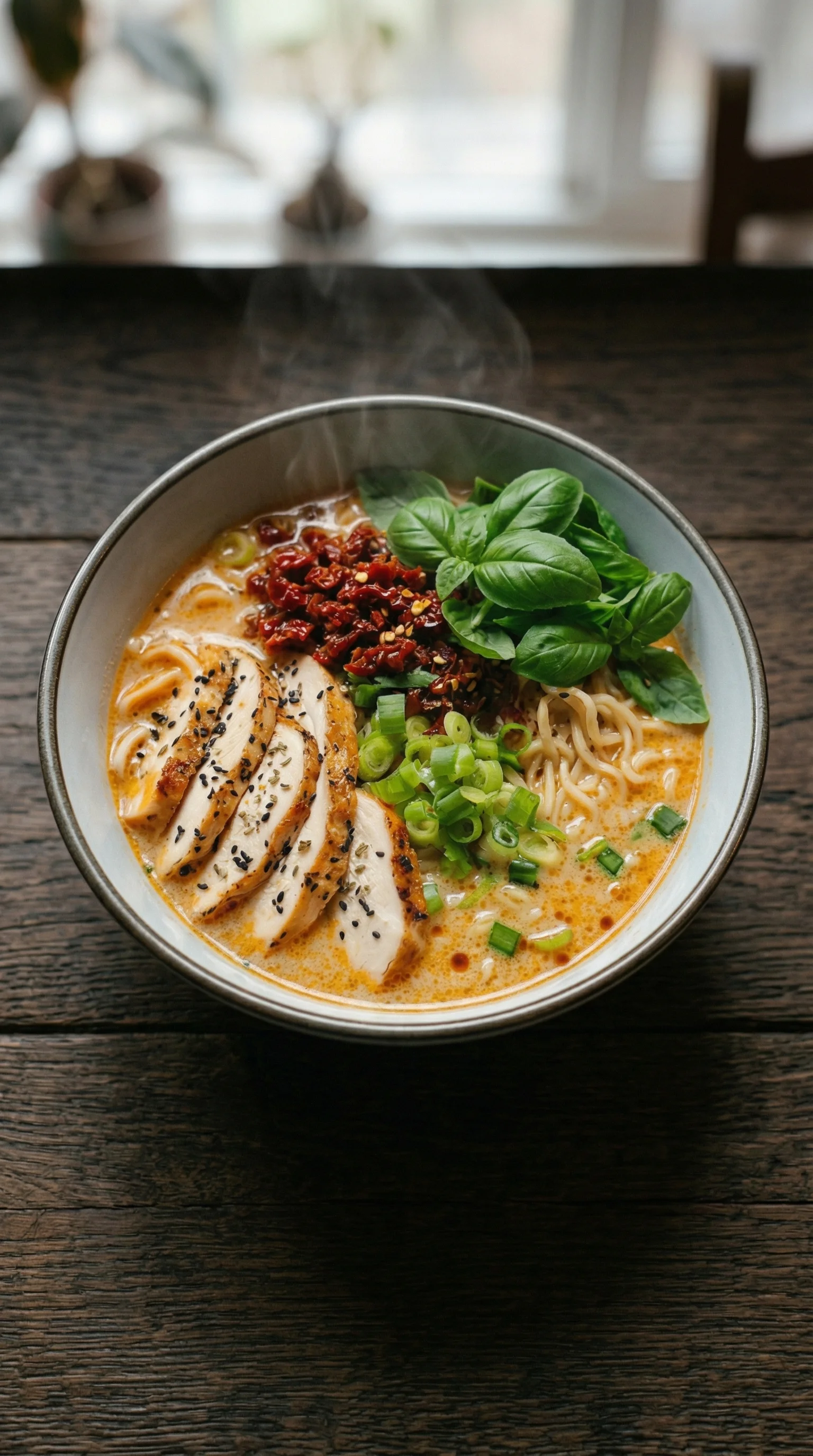 Ein Bierglas mit Ramen und Chicken.