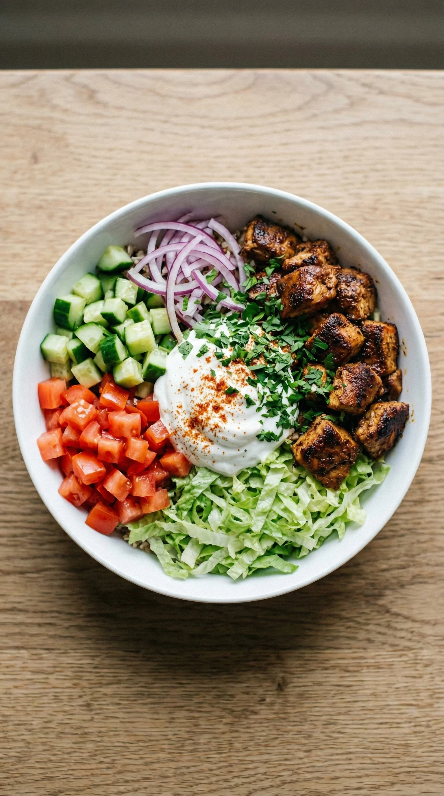 Gesunde Kebab-Bowl mit hohem Eiweißgehalt.